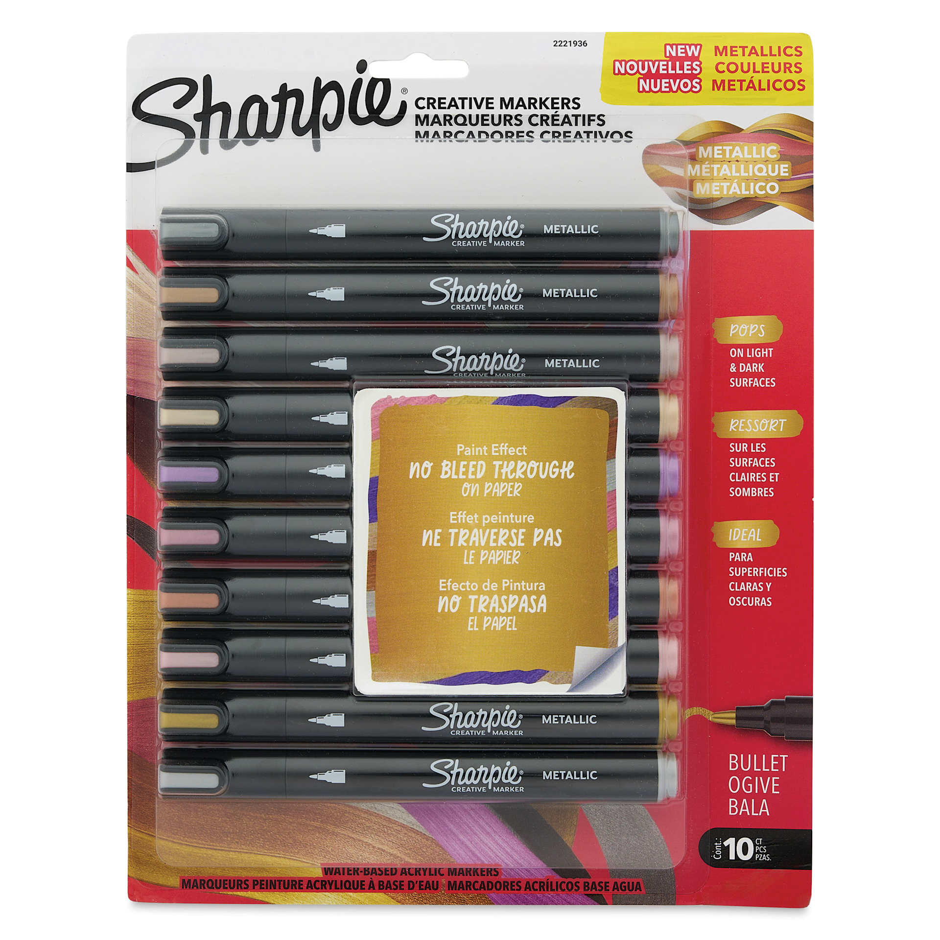Sharpie Creative Acrylic Markers - Set of 10, Metallic Colors, Bullet Tip, front of packaging