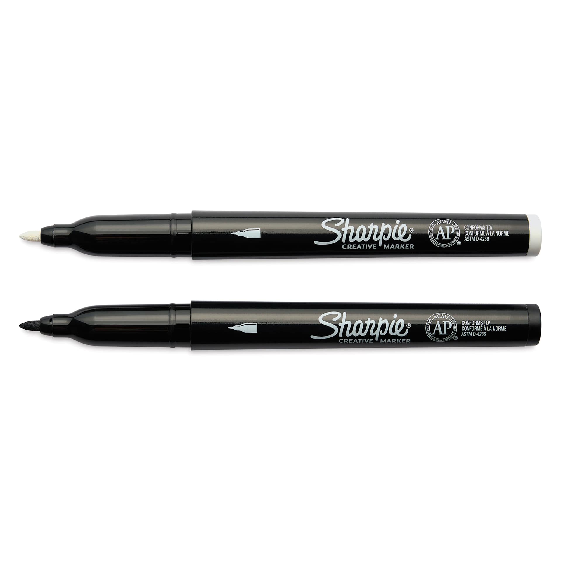 Sharpie Creative Acrylic Markers - Set of 2, Black and White, Fine Tip with caps off
