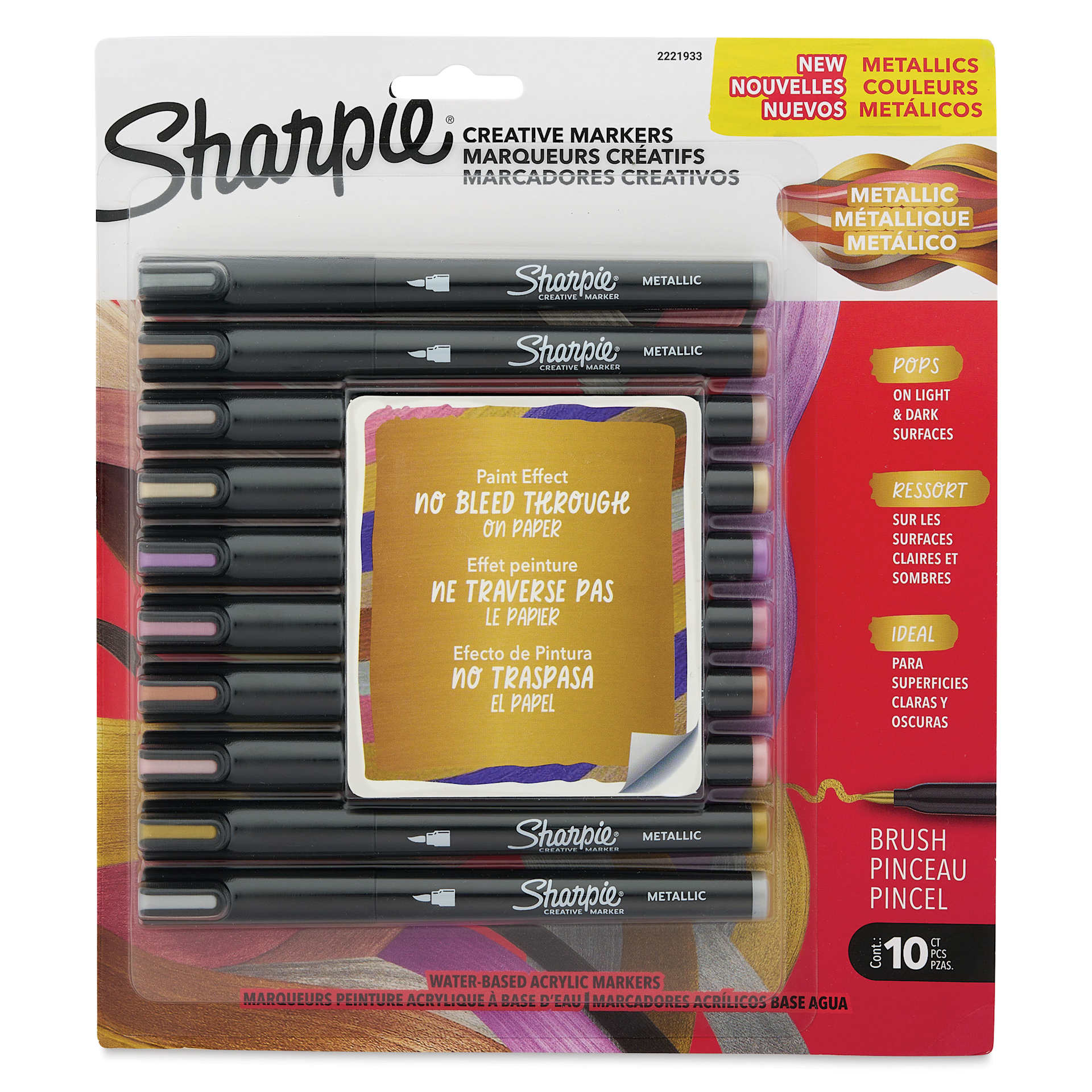 Sharpie Creative Acrylic Markers - Set of 10, Metallic Colors, Brush Tip, front of packaging