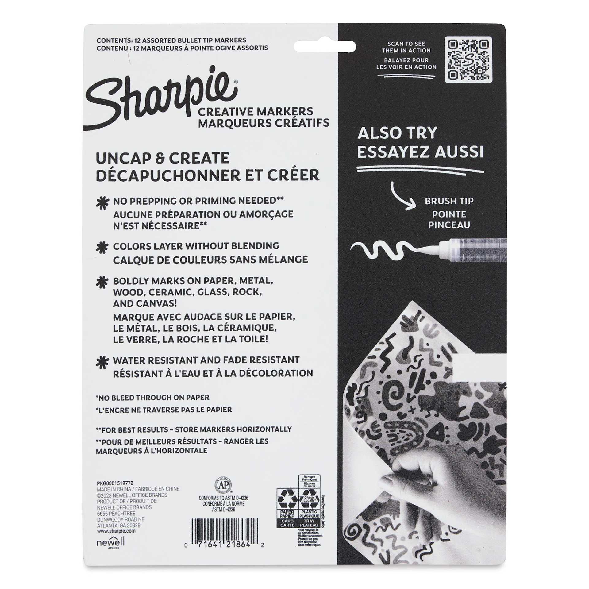 Sharpie Creative Acrylic Markers - Set of 12, Bullet Tip back of the packaging