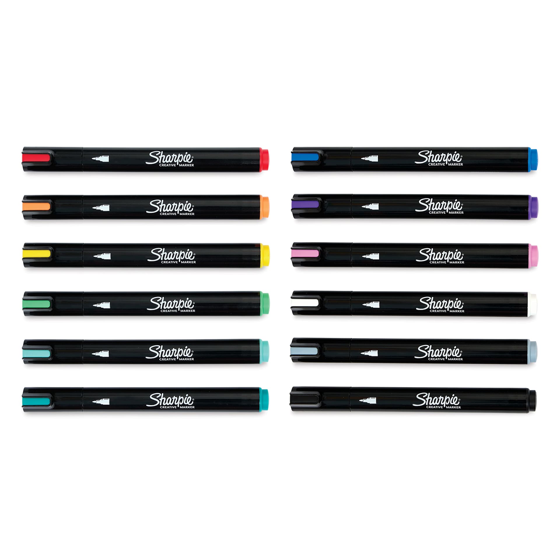 Sharpie Creative Acrylic Markers - Set of 12, Bullet Tip markers laid out with caps on
