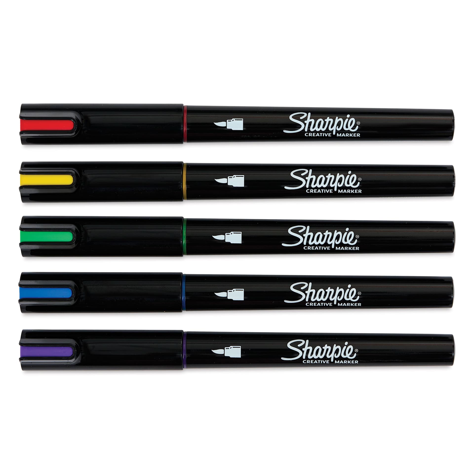 Sharpie Creative Acrylic Markers - Set of 5, Brush Tip markers laid out with caps on