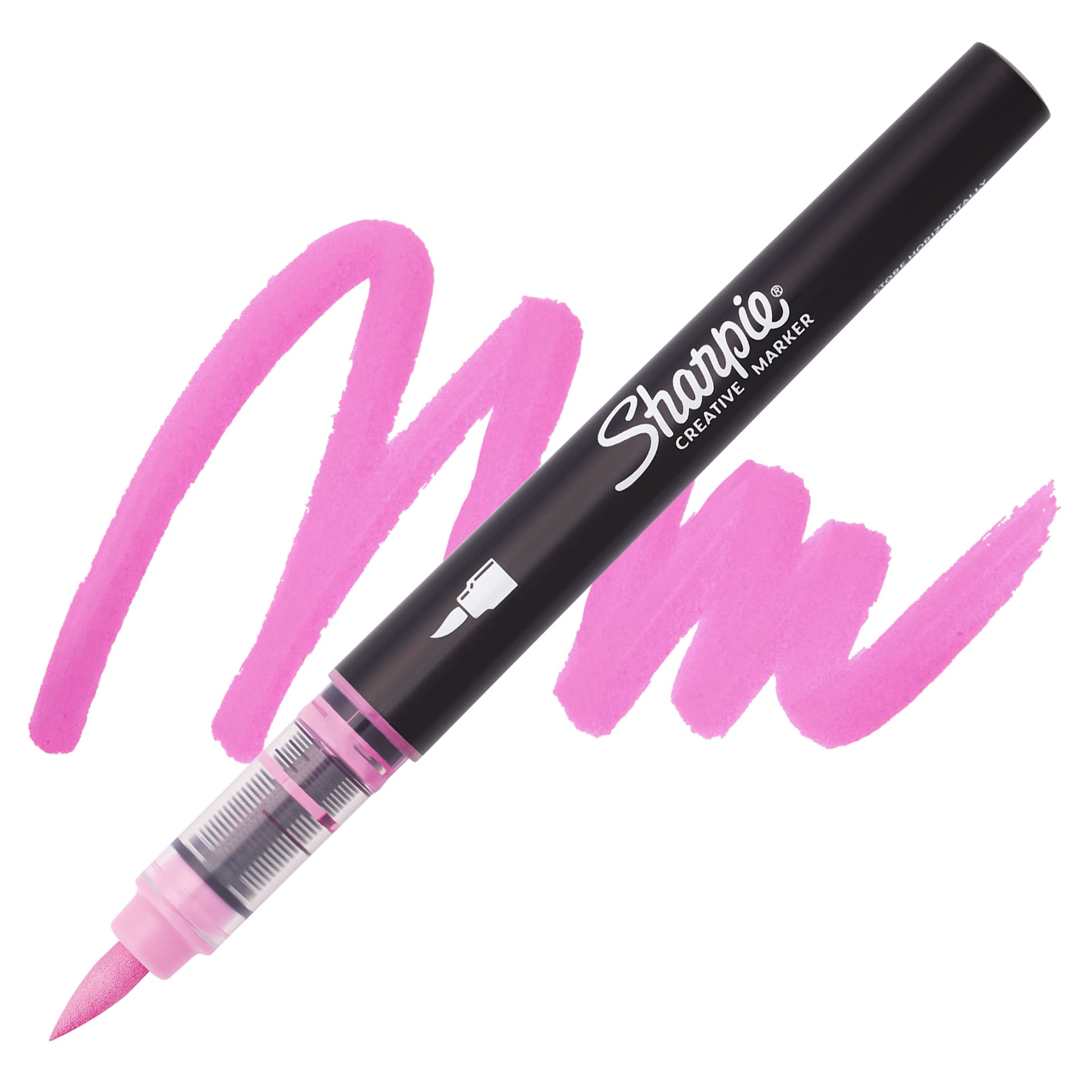 Sharpie Creative Acrylic Marker - Rose Pink, Brush Tip swatch and marker