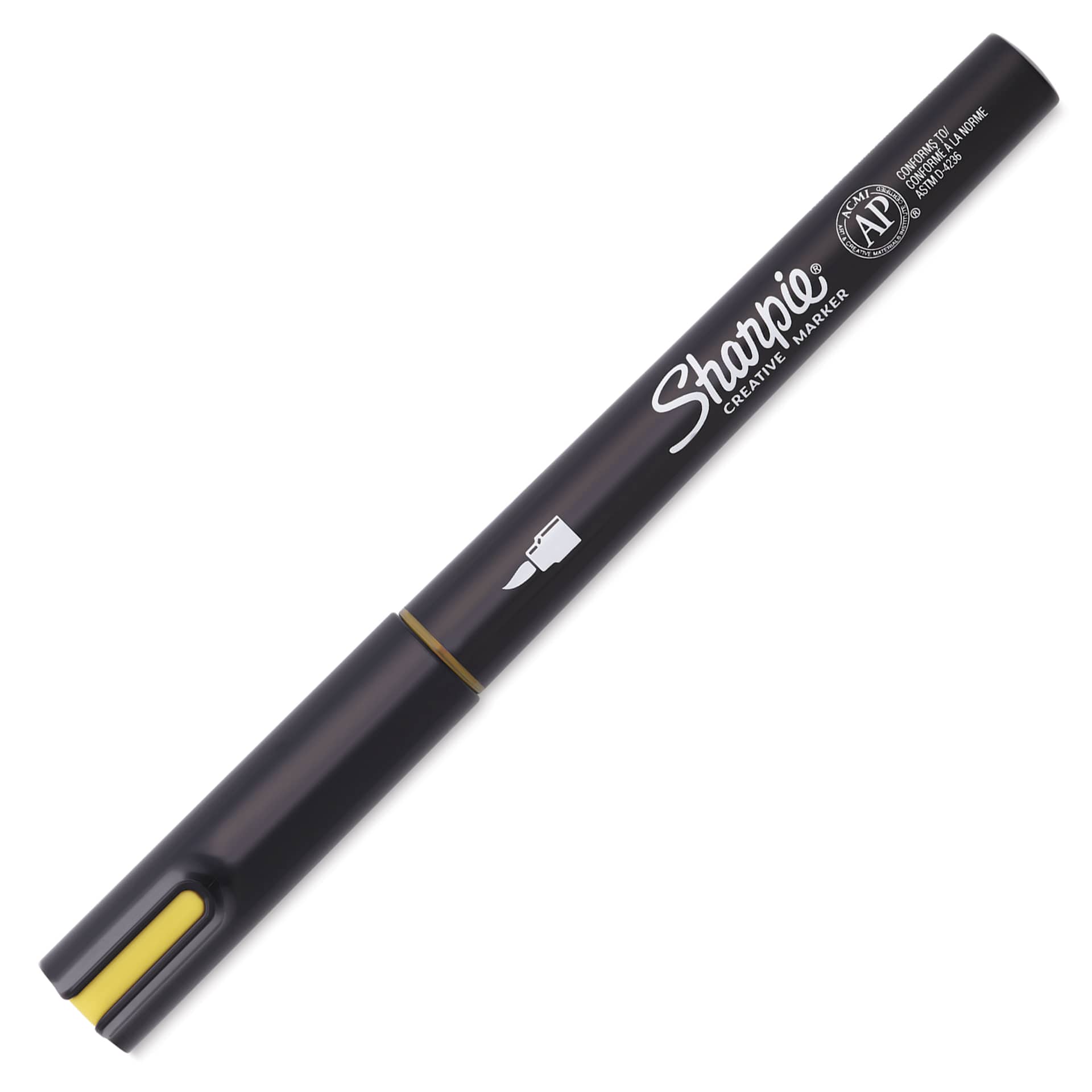 Sharpie Creative Acrylic Marker - Yellow, Brush Tip - with cap on