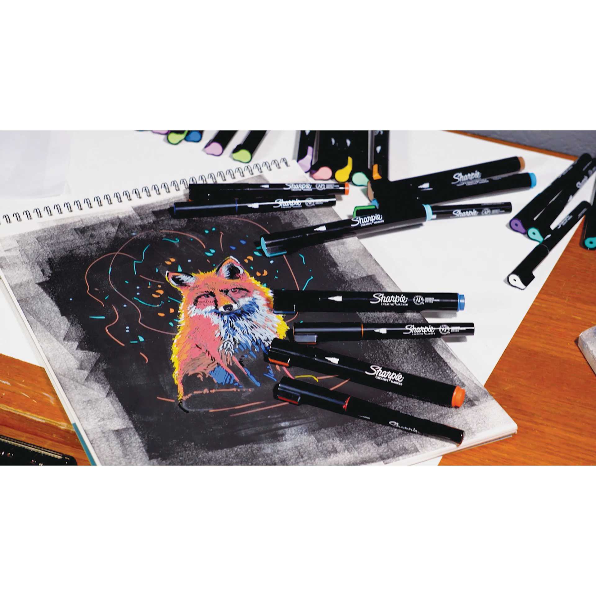 Sharpie Creative Acrylic Markers, finished fox drawing