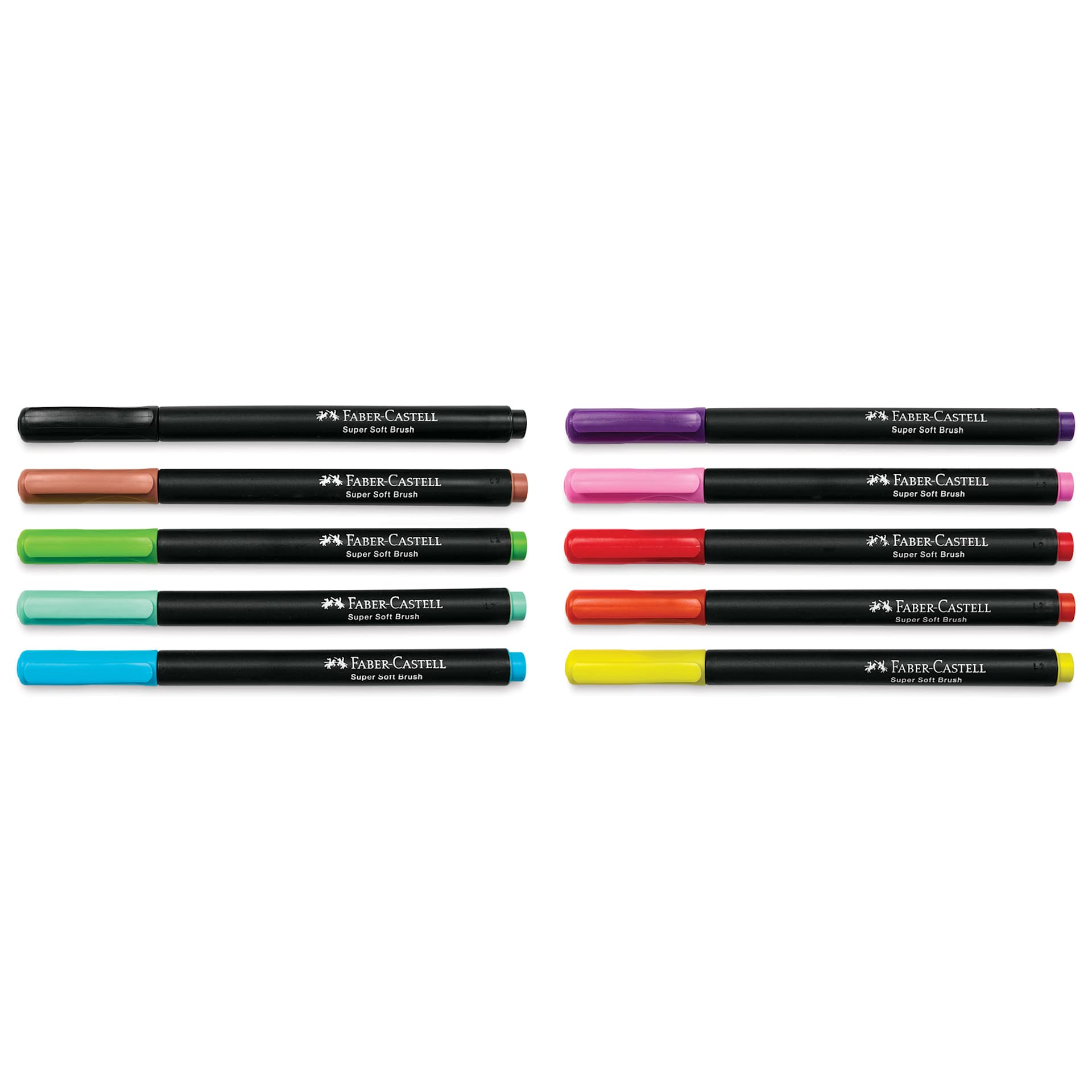 Faber-Castell Black Edition Brush Pens - Assorted Colors, Set of 10, markers with caps on