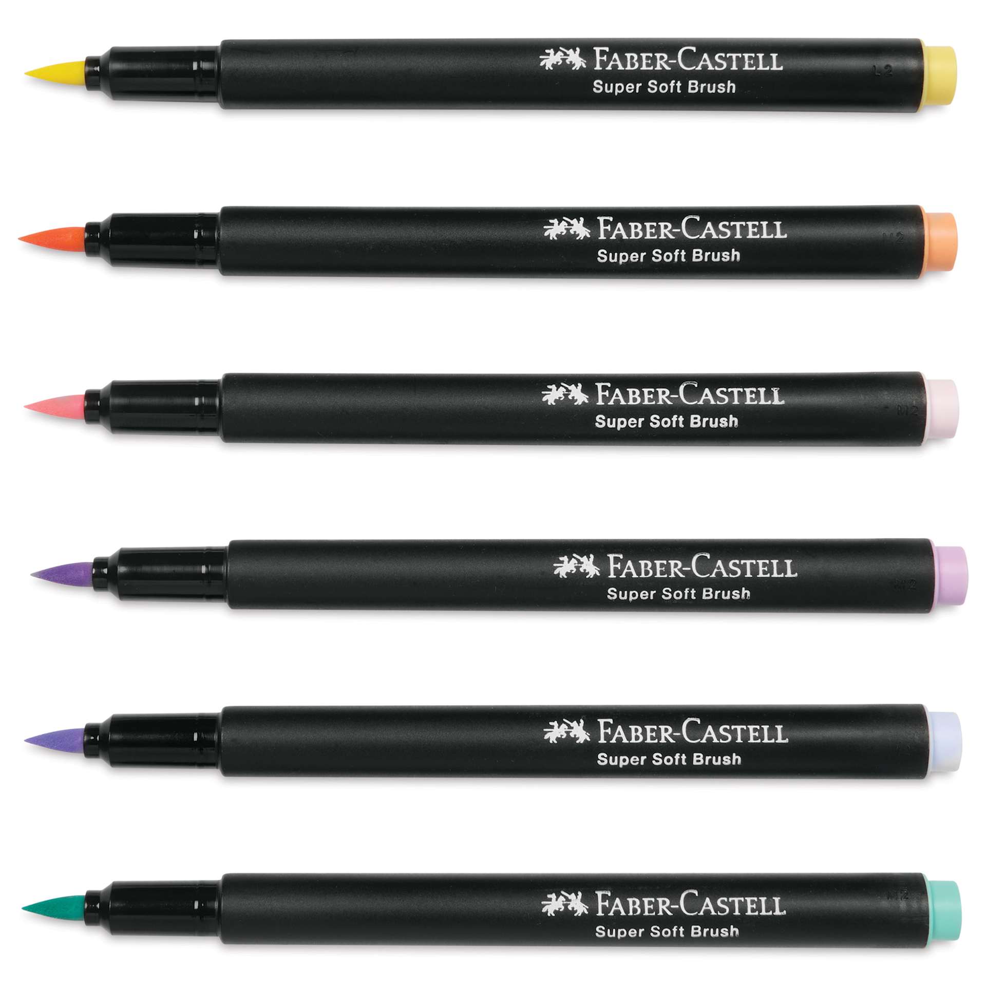Faber-Castell Black Edition Brush Pens - Pastel Colors, Set of 6, markers with caps off