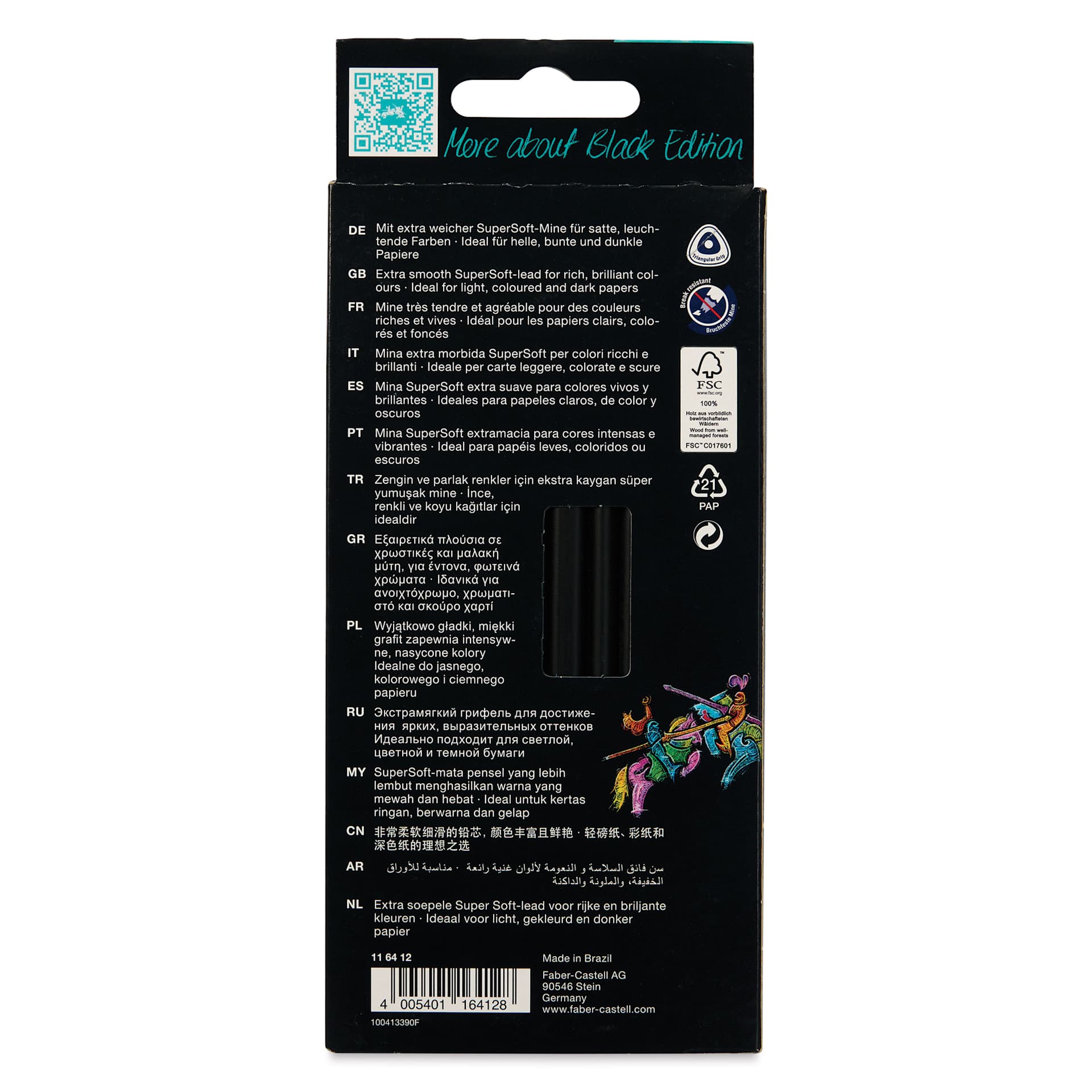 Faber-Castell Black Edition Colored Pencils - Assorted Colors, Set of 12, back of the packaging