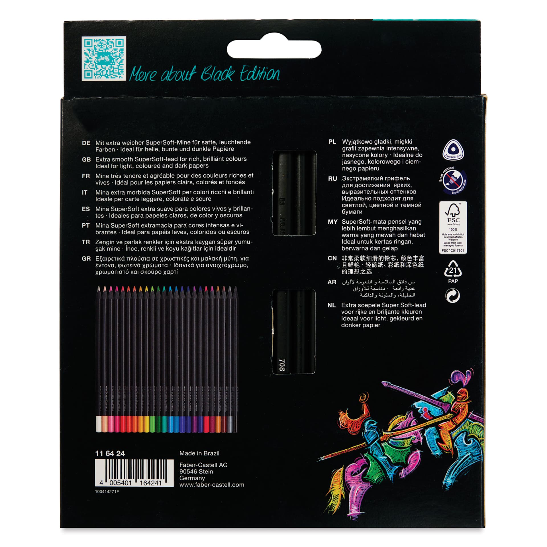 Faber-Castell Black Edition Colored Pencils - Assorted Colors, Set of 24, back of the packaging