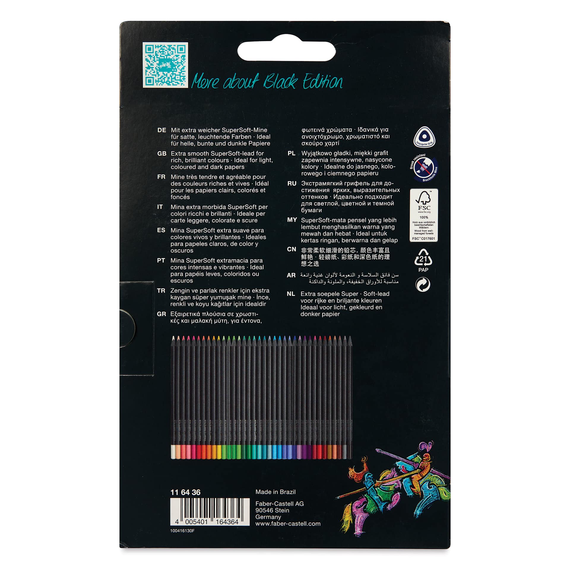 Faber-Castell Black Edition Colored Pencils - Assorted Colors, Set of 36, back of the packaging