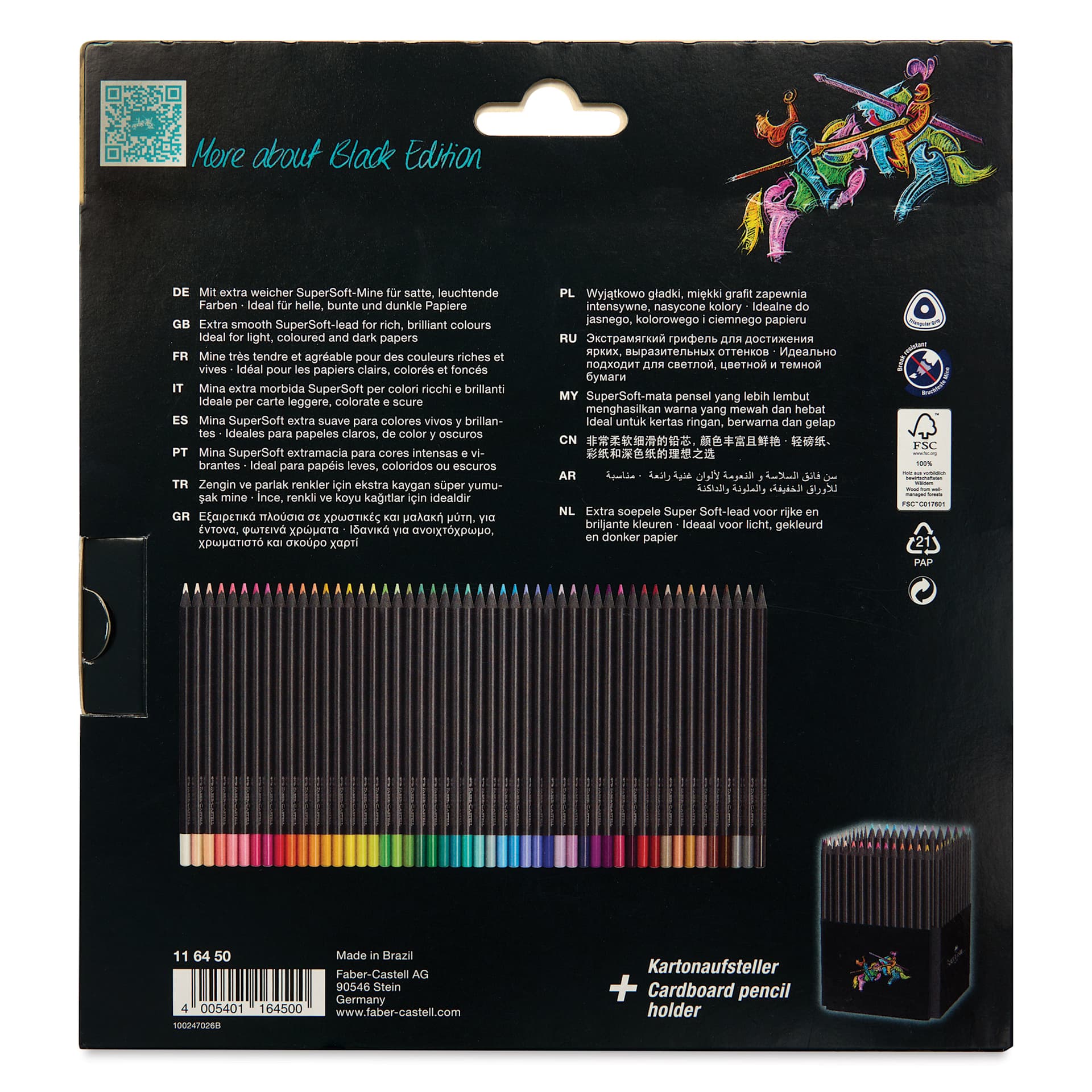 Faber-Castell Black Edition Colored Pencils - Assorted Colors, Set of 50, back of the packaging