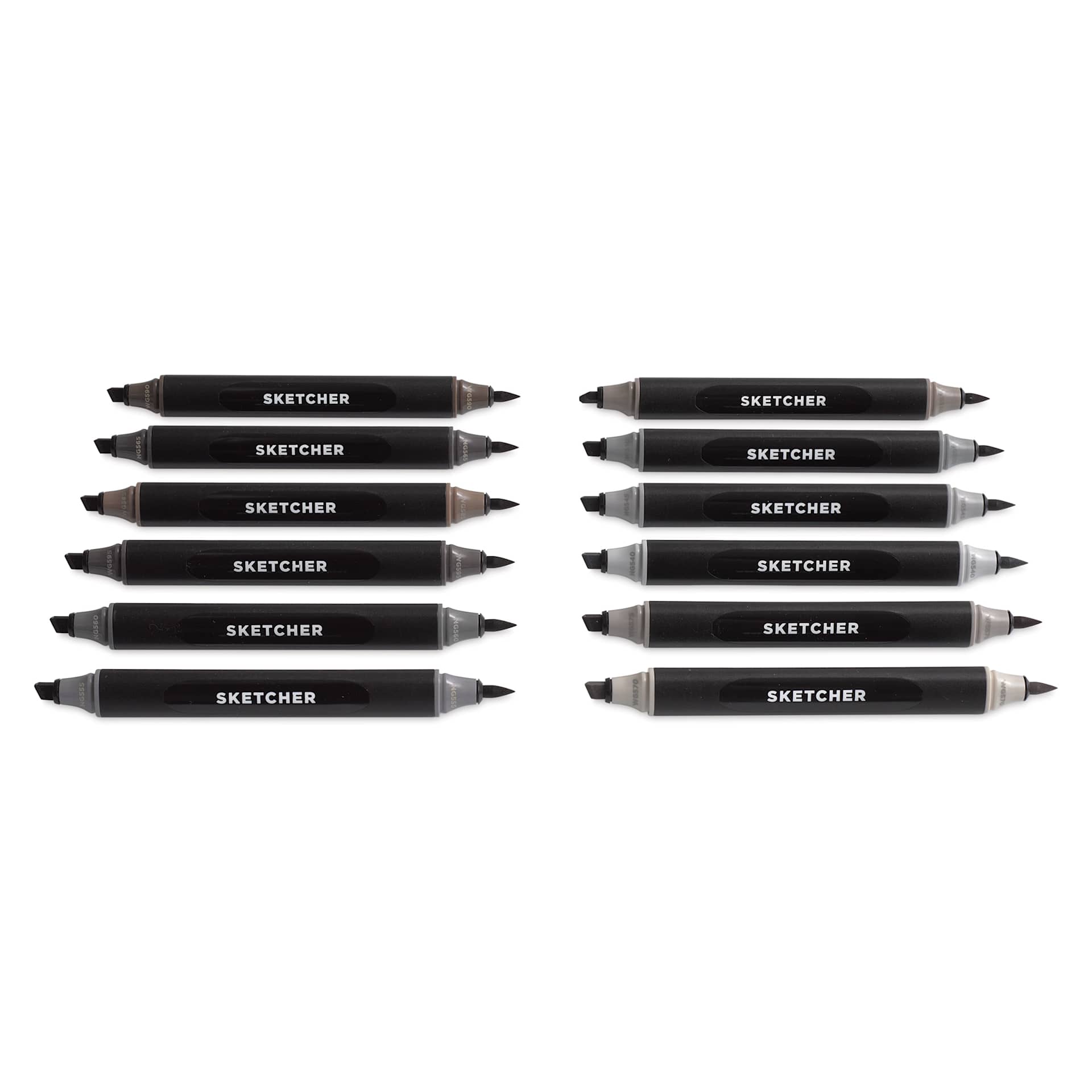 Molotow Sketcher Twin Graphic Markers - Grey Kit 1, markers laid out