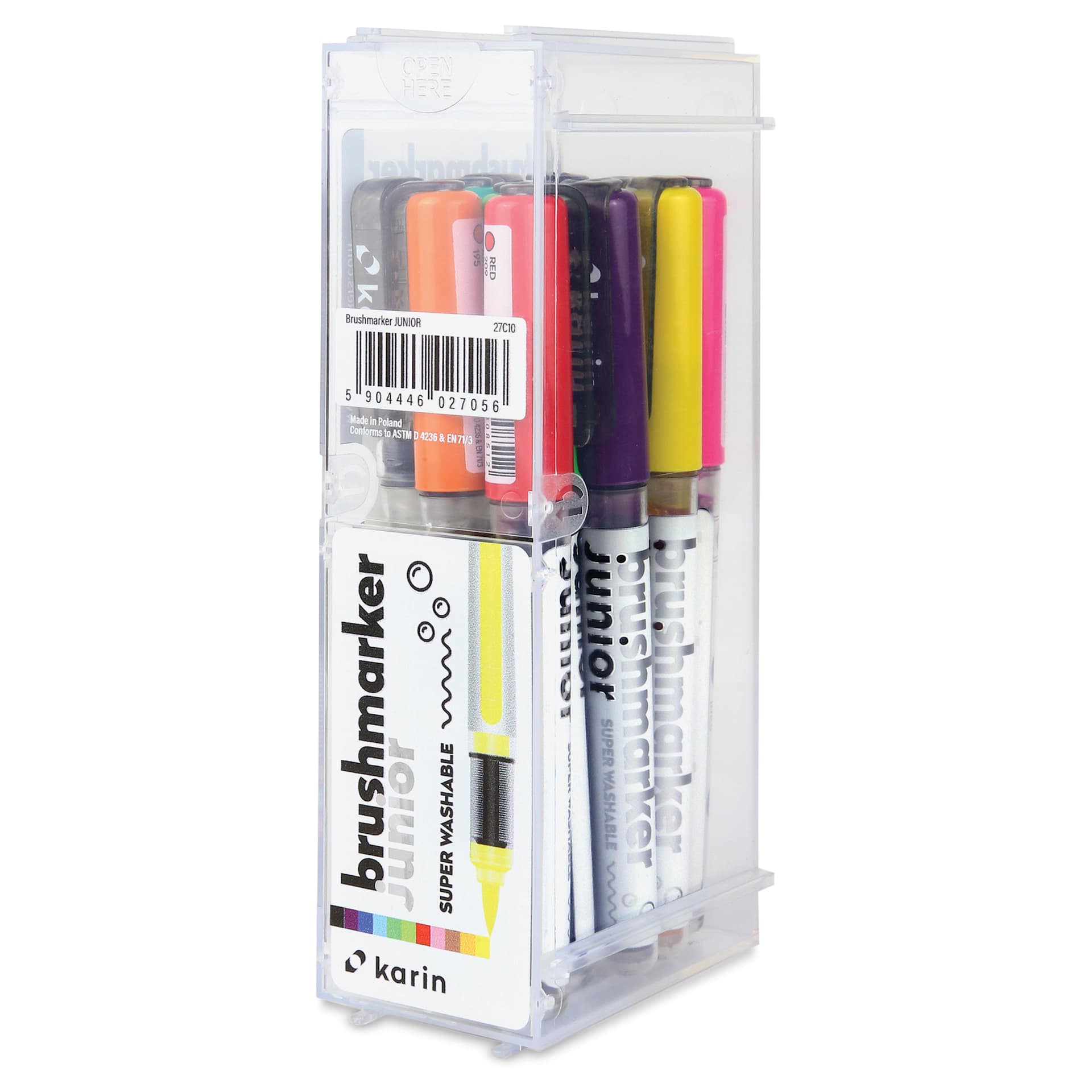 Karin Brushmarker Pro Junior Washable Markers - Set of 12, markers in packaging