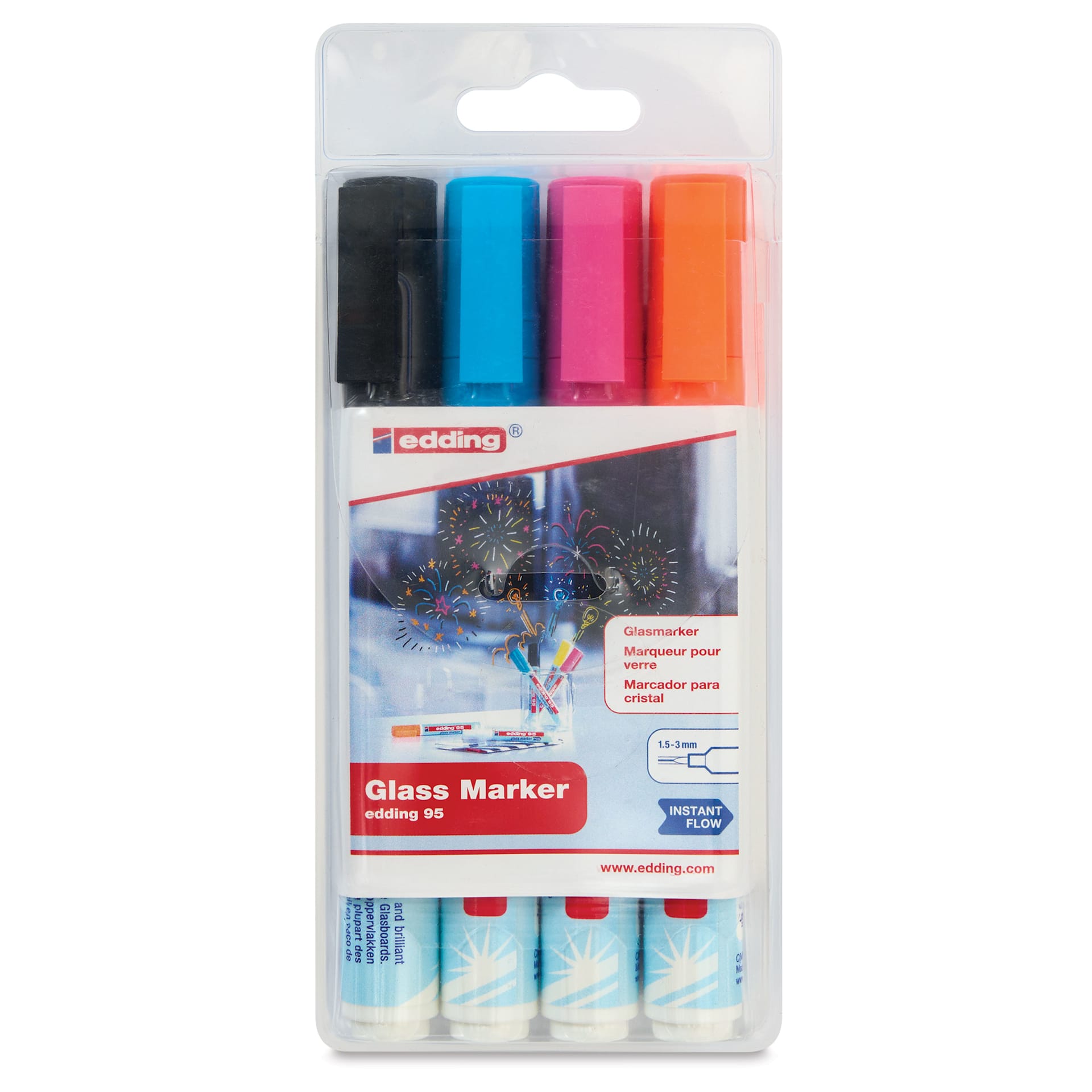 Edding 95 Glass Markers - Assorted Colors, Set of 4, front of the packaging