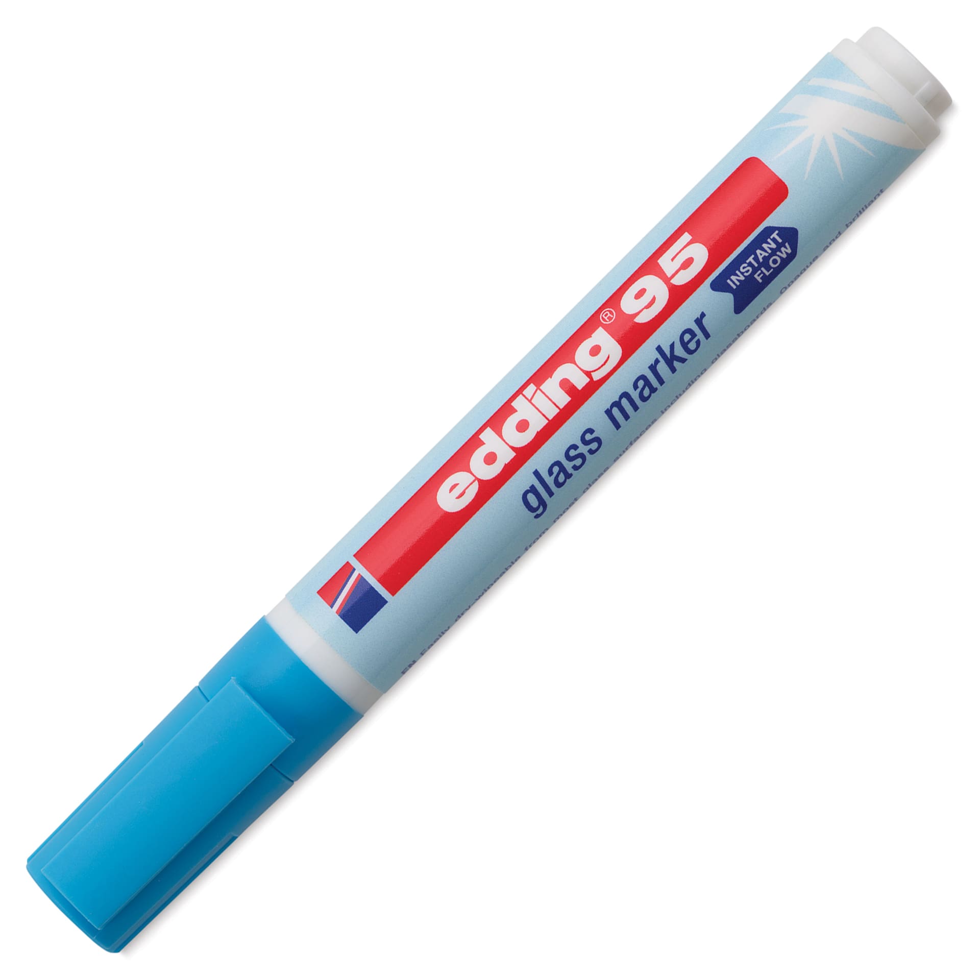 Edding 95 Glass Marker - Light Blue, marker with cap on
