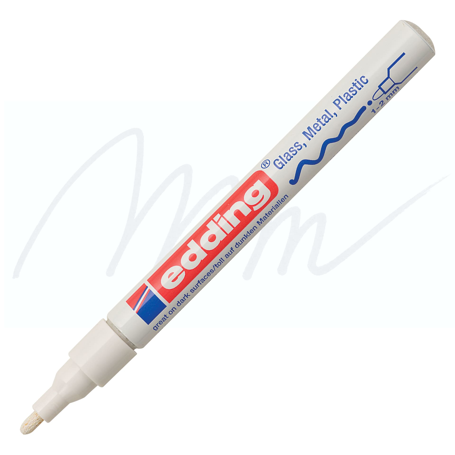 Edding Gloss Paint Marker - White, Round Nib, 1-2 mm, swatch and marker