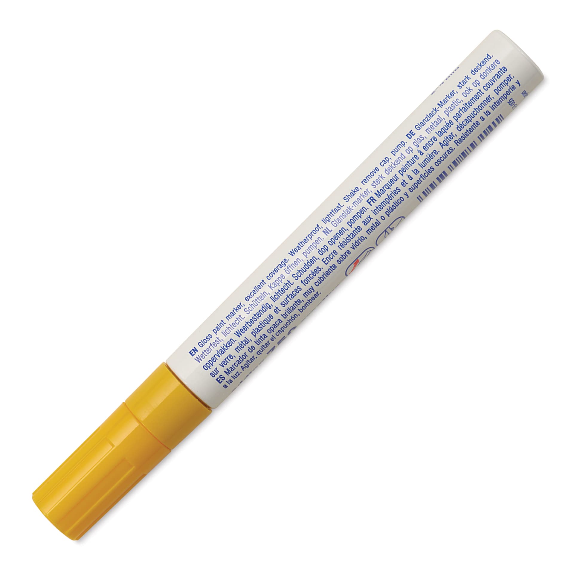 Edding Gloss Paint Marker - Yellow, Round Nib, 2-4 mm, marker barrel showing description