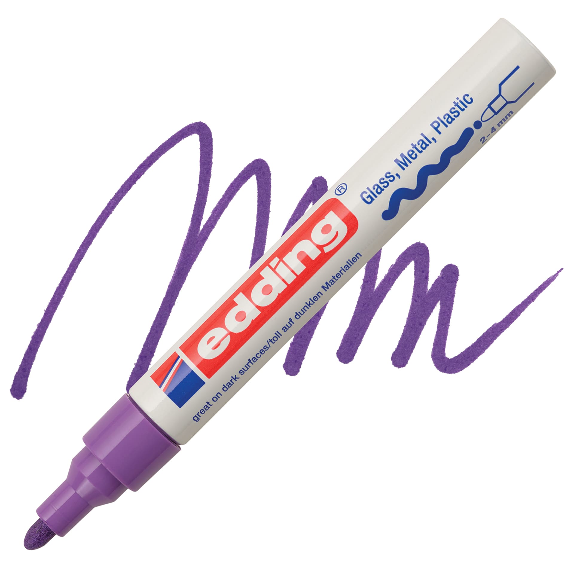 Edding Gloss Paint Marker - Violet, Round Nib, 2-4 mm, swatch and marker