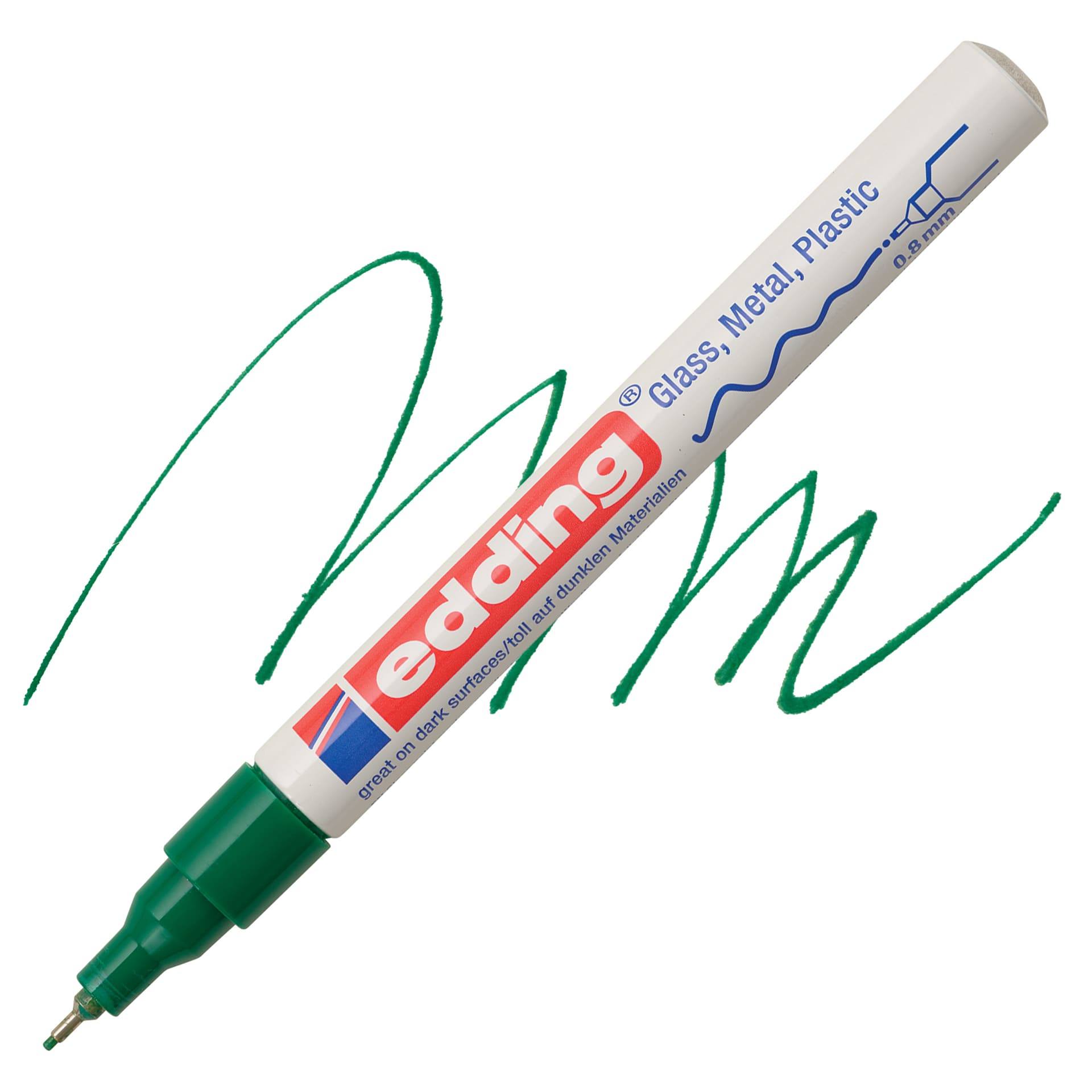 Edding Gloss Paint Marker - Green, Round Nib, 0.8 mm, swatch and marker