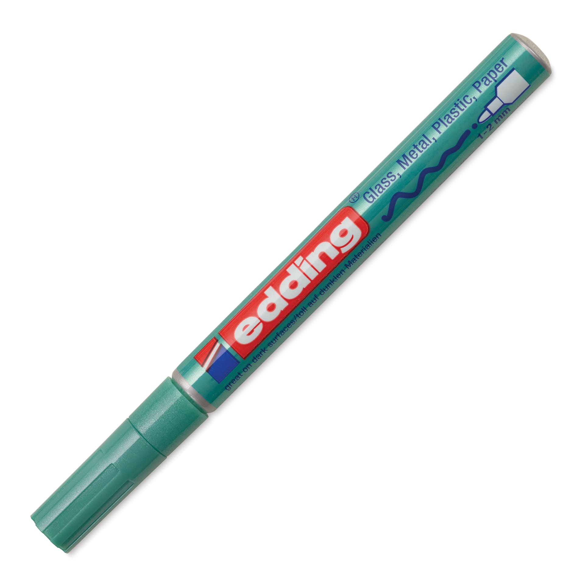Edding Gloss Paint Marker - Green Metallic, Round Nib, 1-2 mm, cap on