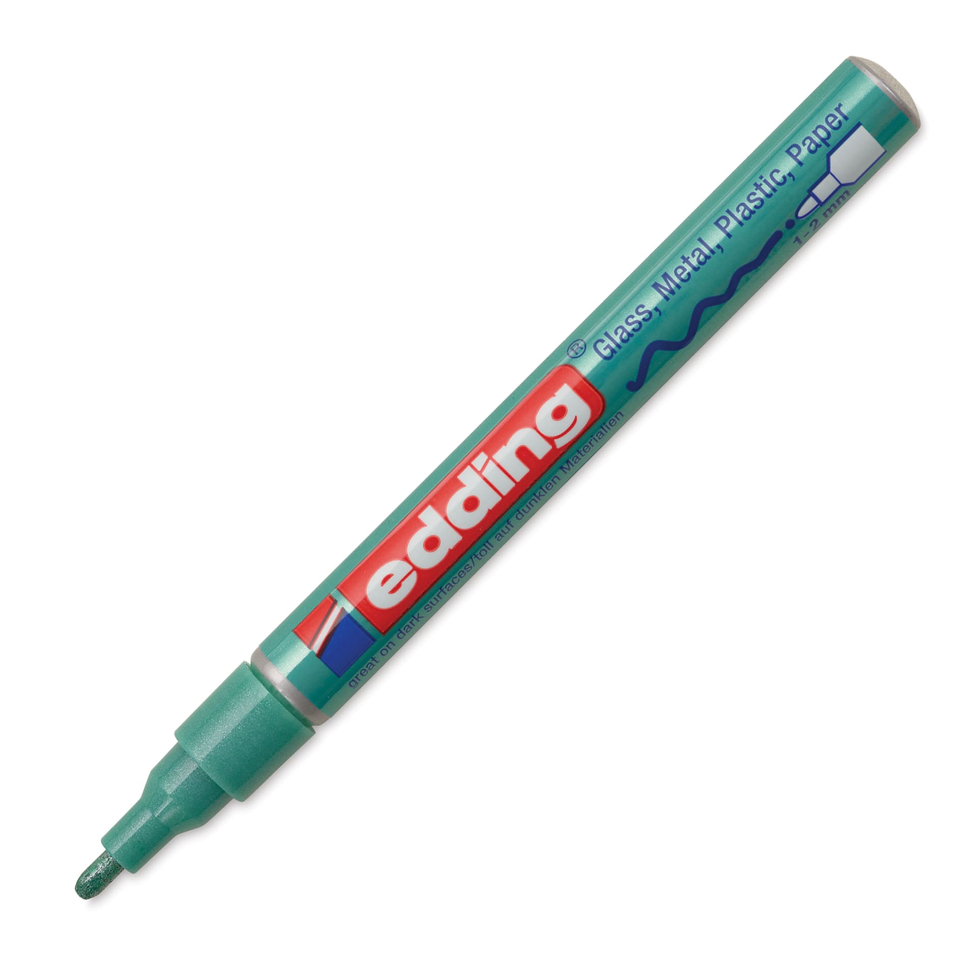 Edding Gloss Paint Marker - Green Metallic, Round Nib, 1-2 mm, cap offf