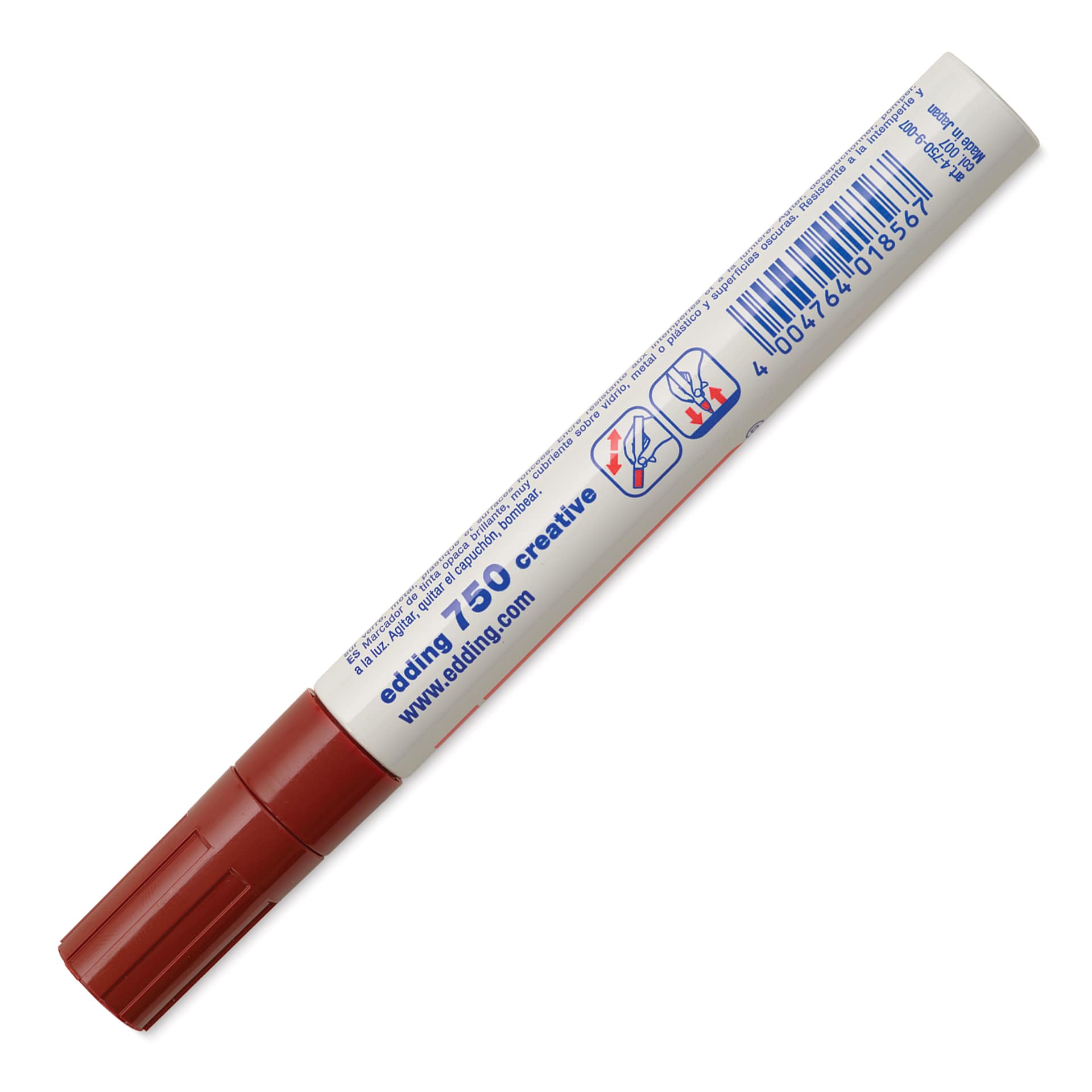 Edding Gloss Paint Marker - Brown, Round Nib, 2-4 mm, marker barrel showing usage instructions
