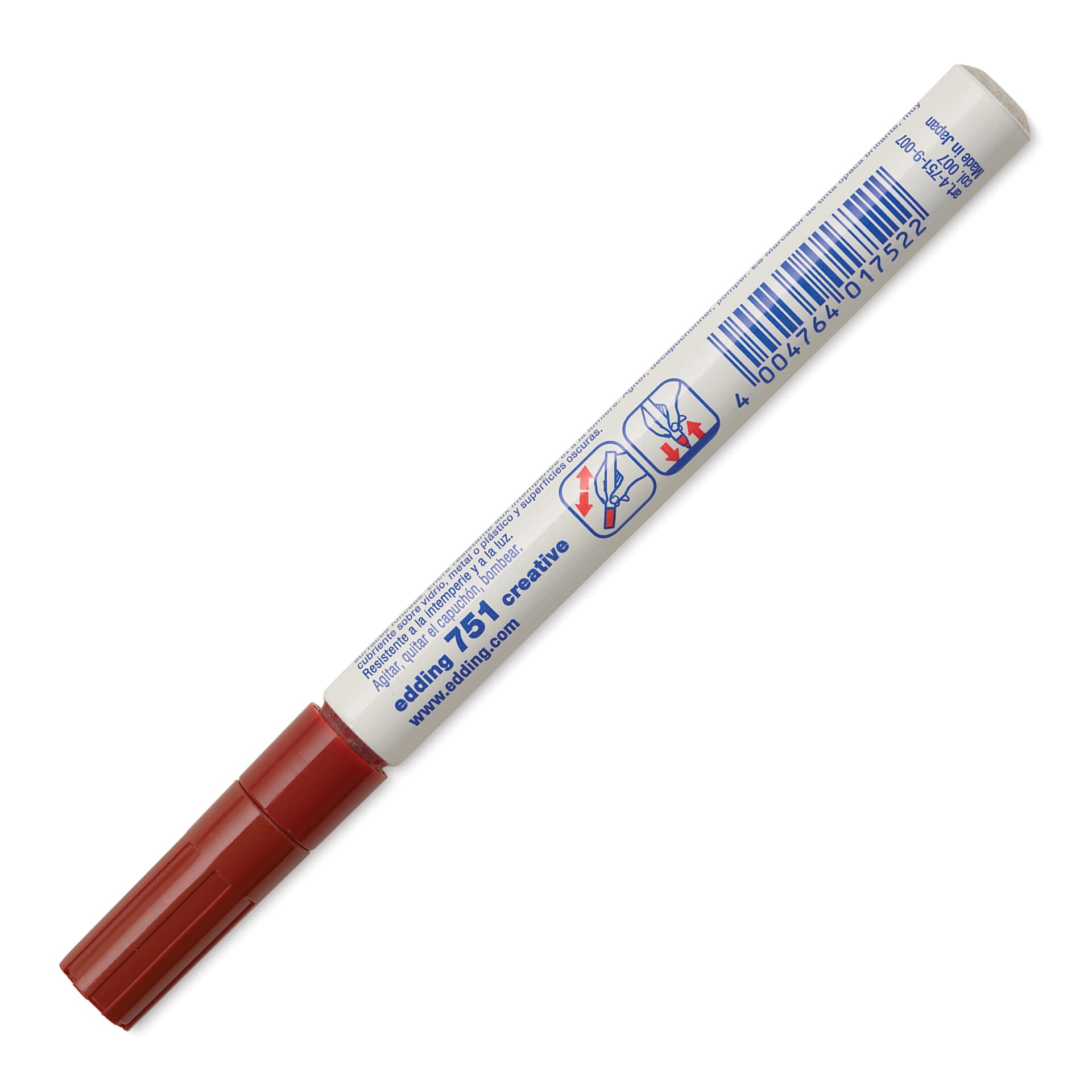Edding Gloss Paint Marker - Brown, Round Nib, 1-2 mm, marker barrel showing usage instructions