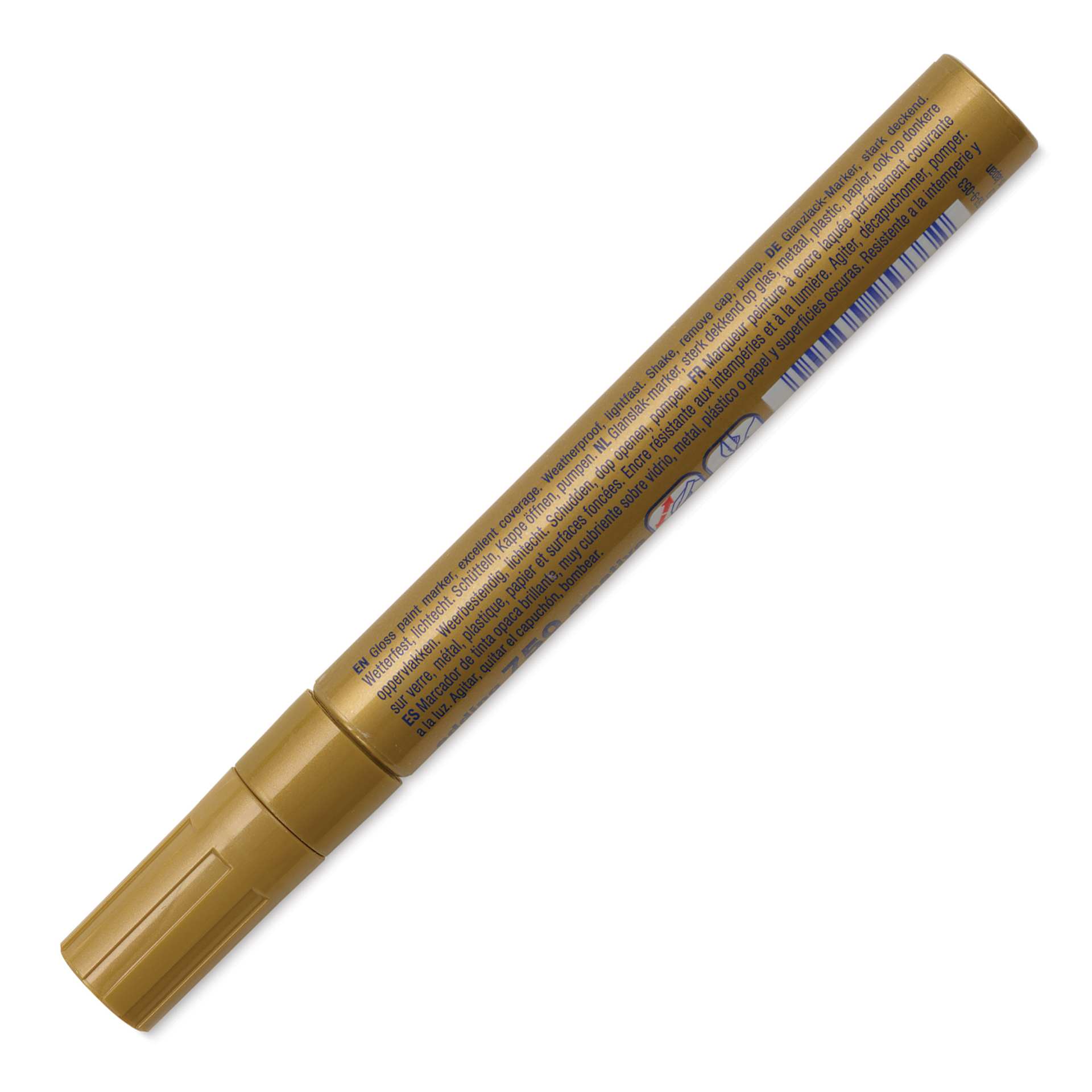 Edding Gloss Paint Marker - Gold, Round Nib, 2-4 mm, marker barrel showing description
