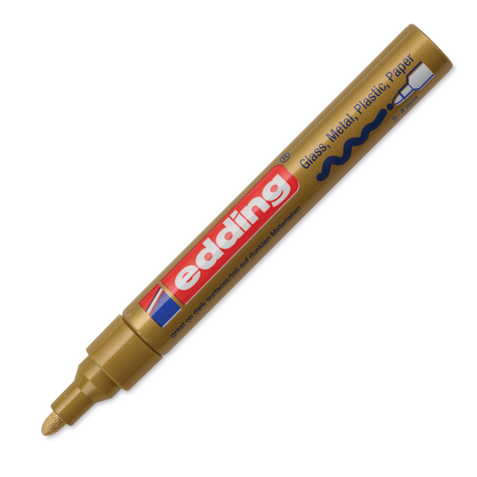 Edding Gloss Paint Marker - Gold, Round Nib, 2-4 mm, cap off