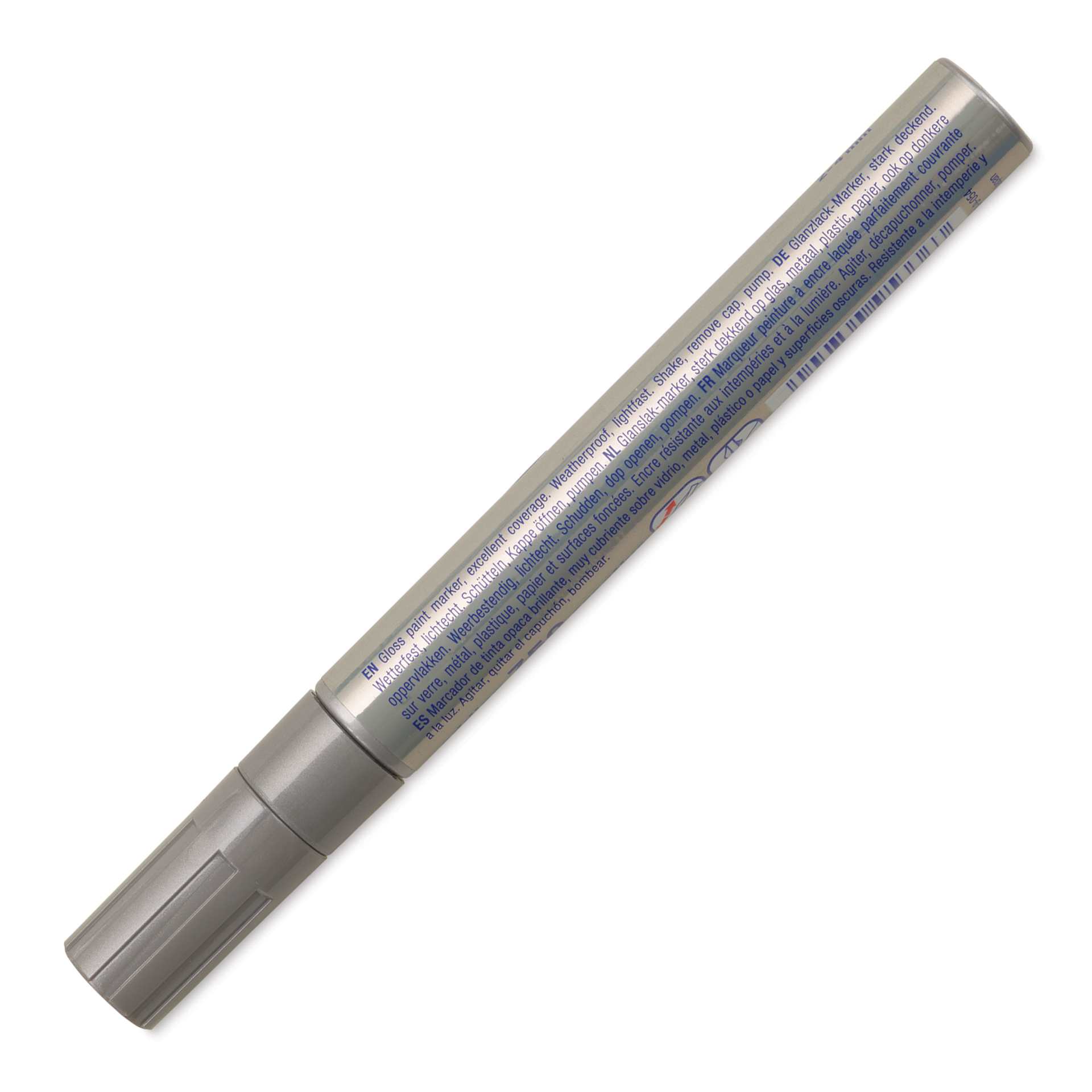 Edding Gloss Paint Marker - Silver, Round Nib, 2-4 mm, marker barrel showing description