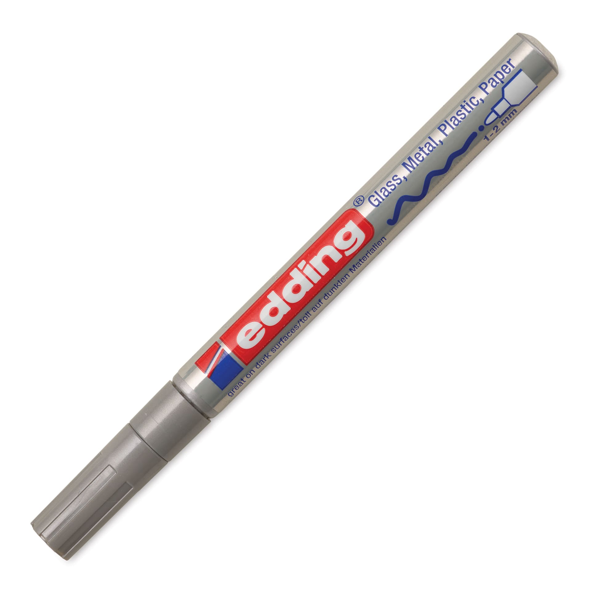 Edding Gloss Paint Marker - Silver, Round Nib, 1-2 mm, cap on