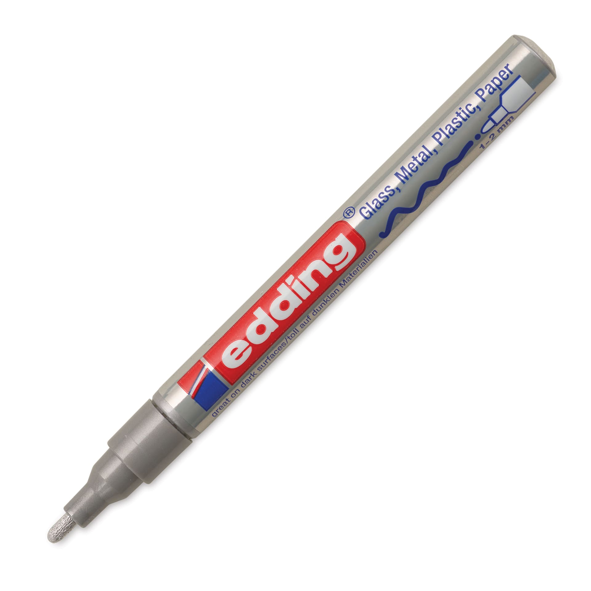Edding Gloss Paint Marker - Silver, Round Nib, 1-2 mm, cap off