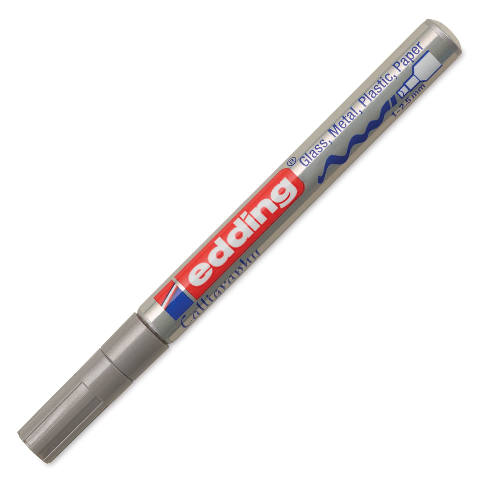 Edding Gloss Paint Marker - Silver, Calligraphy Nib, 1-5 mm, cap on
