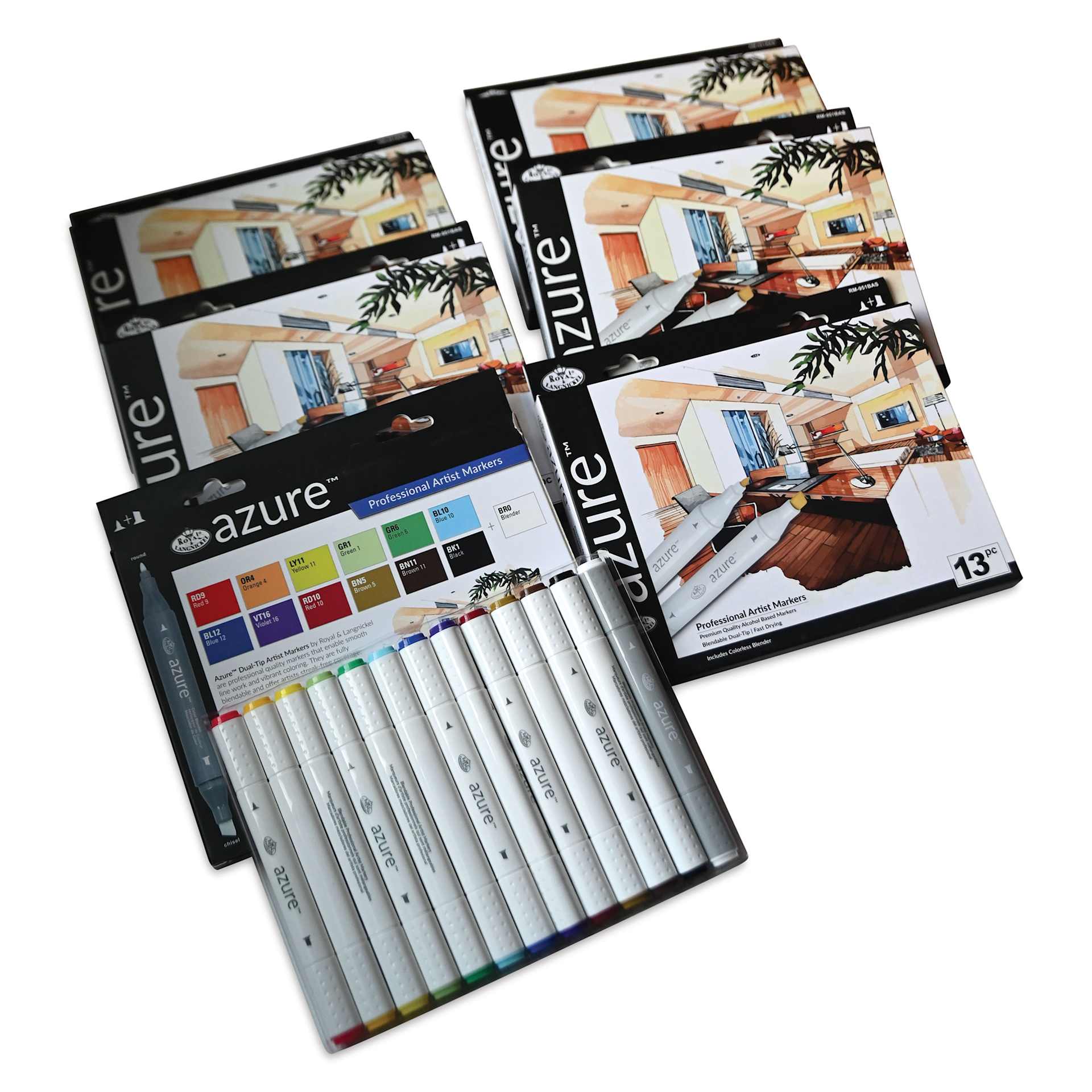 Royal & Langnickel Azure Dual Tip Markers - Set of 78, Classroom Pack, sets laid out