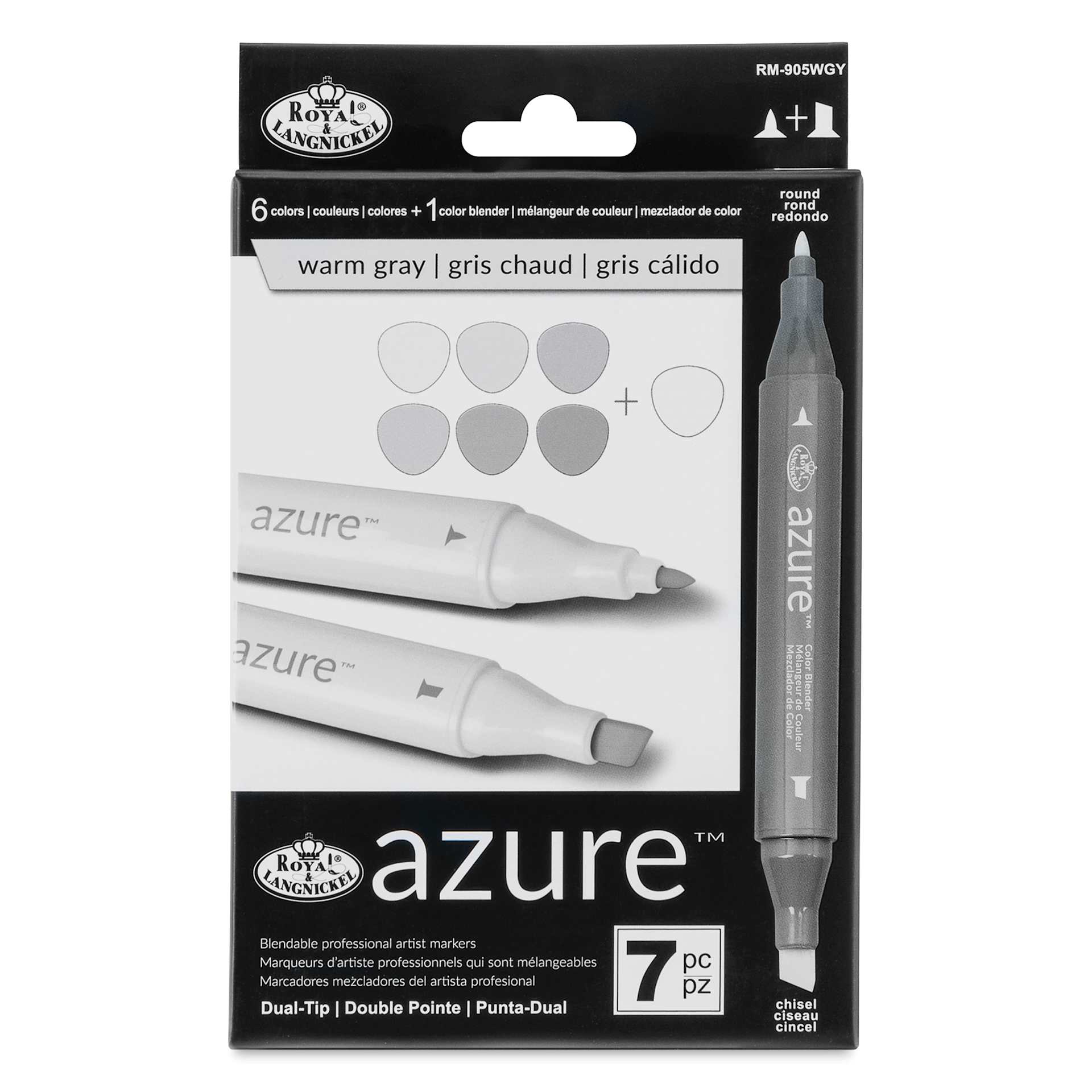 Royal & Langnickel Azure Dual Tip Markers - Set of 7, Warm Gray Colors, front of the packaging