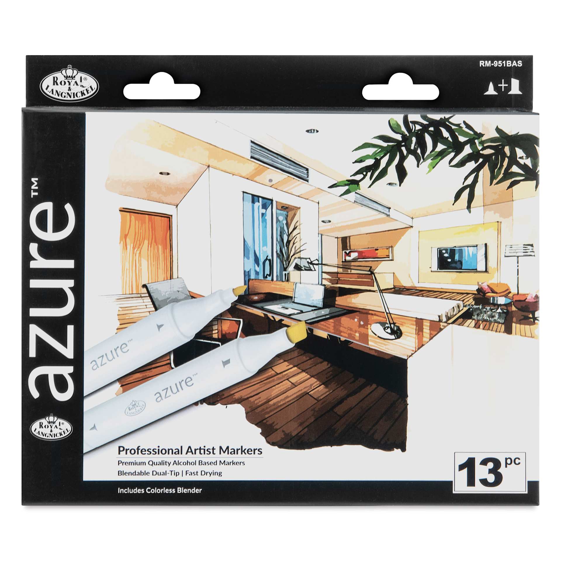 Royal & Langnickel Azure Dual Tip Markers - Set of 13, Basic Colors, front of the packaging