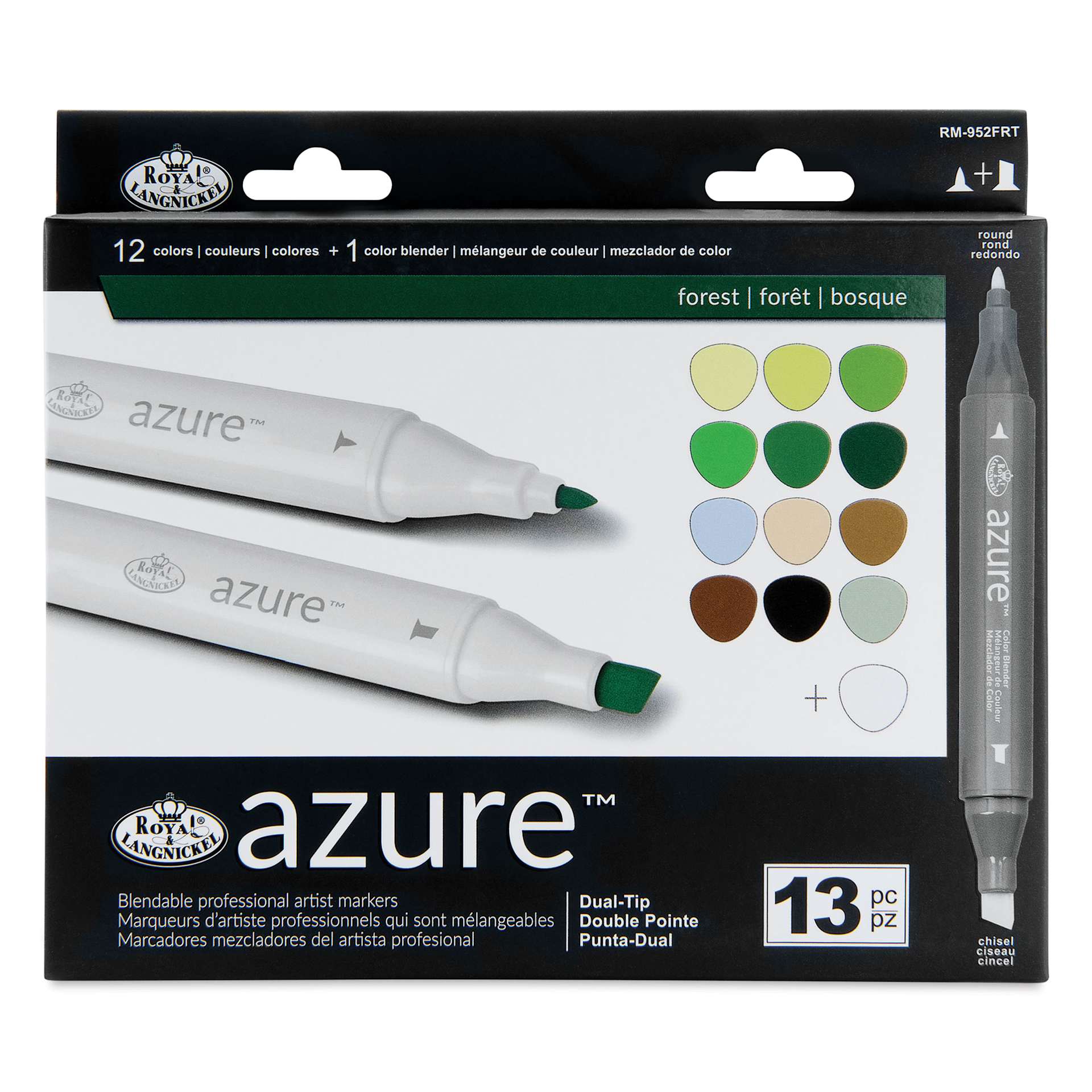 Royal & Langnickel Azure Dual Tip Markers - Set of 13, Forest Colors, front of the packaging