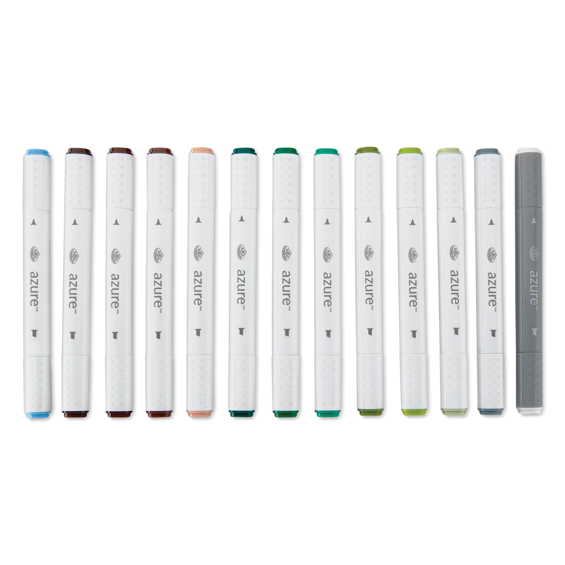Royal & Langnickel Azure Dual Tip Markers - Set of 13, Forest Colors, markers laid out