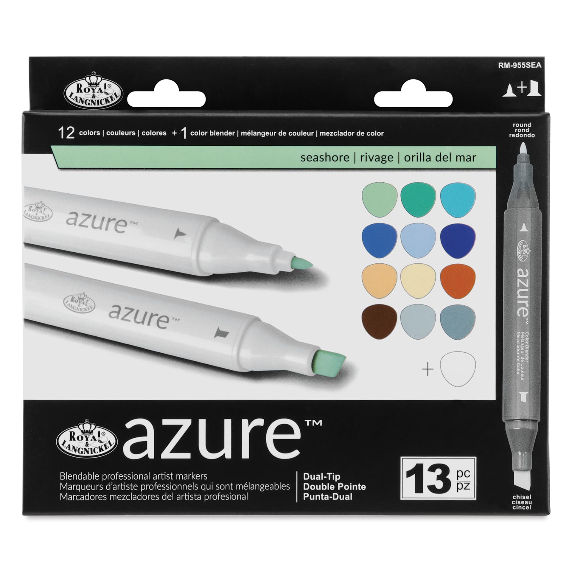 Royal & Langnickel Azure Dual Tip Markers - Set of 13, Seashore Colors, front of the packaging