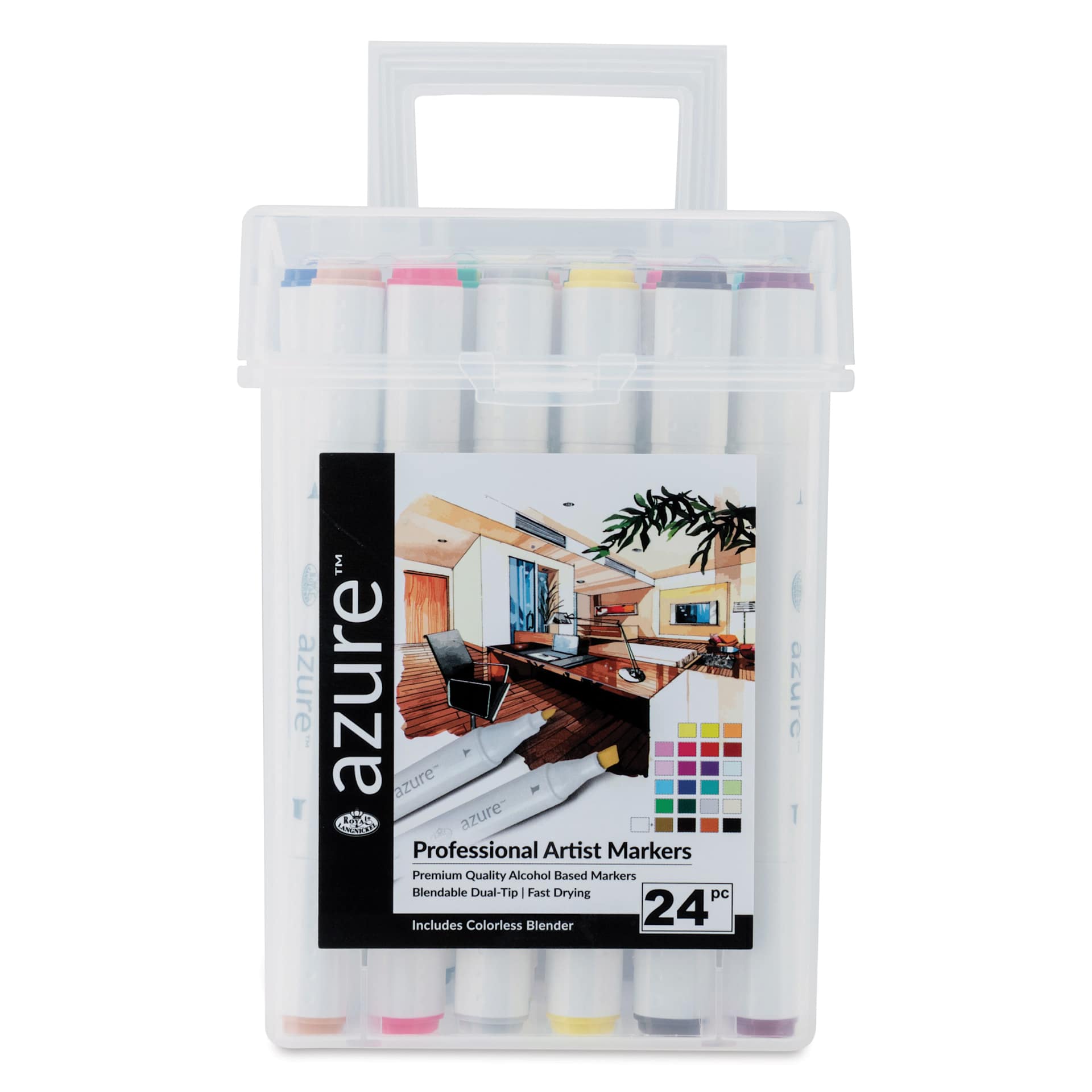 Royal & Langnickel Azure Dual Tip Markers - Set of 24, Basic Colors, front of the carrying case