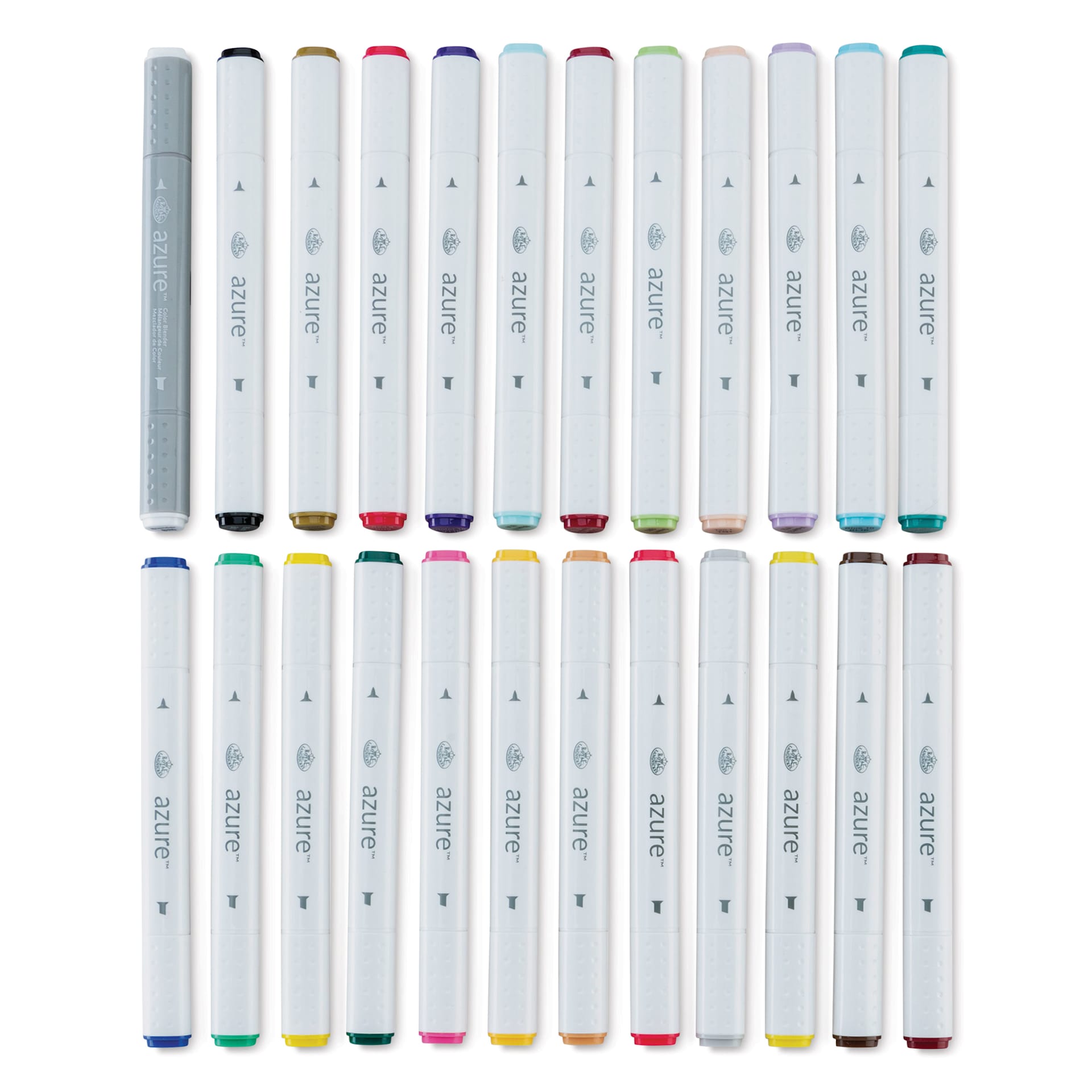 Royal & Langnickel Azure Dual Tip Markers - Set of 24, Basic Colors, markers laid out