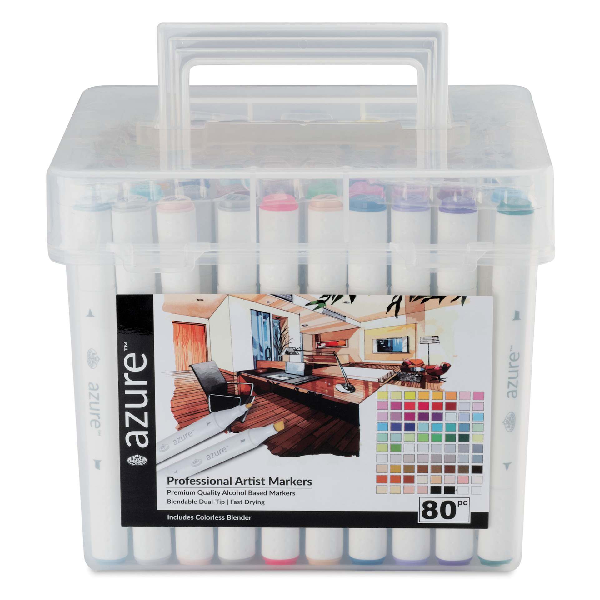 Royal & Langnickel Azure Dual Tip Markers - Set of 80, front of the carrying case