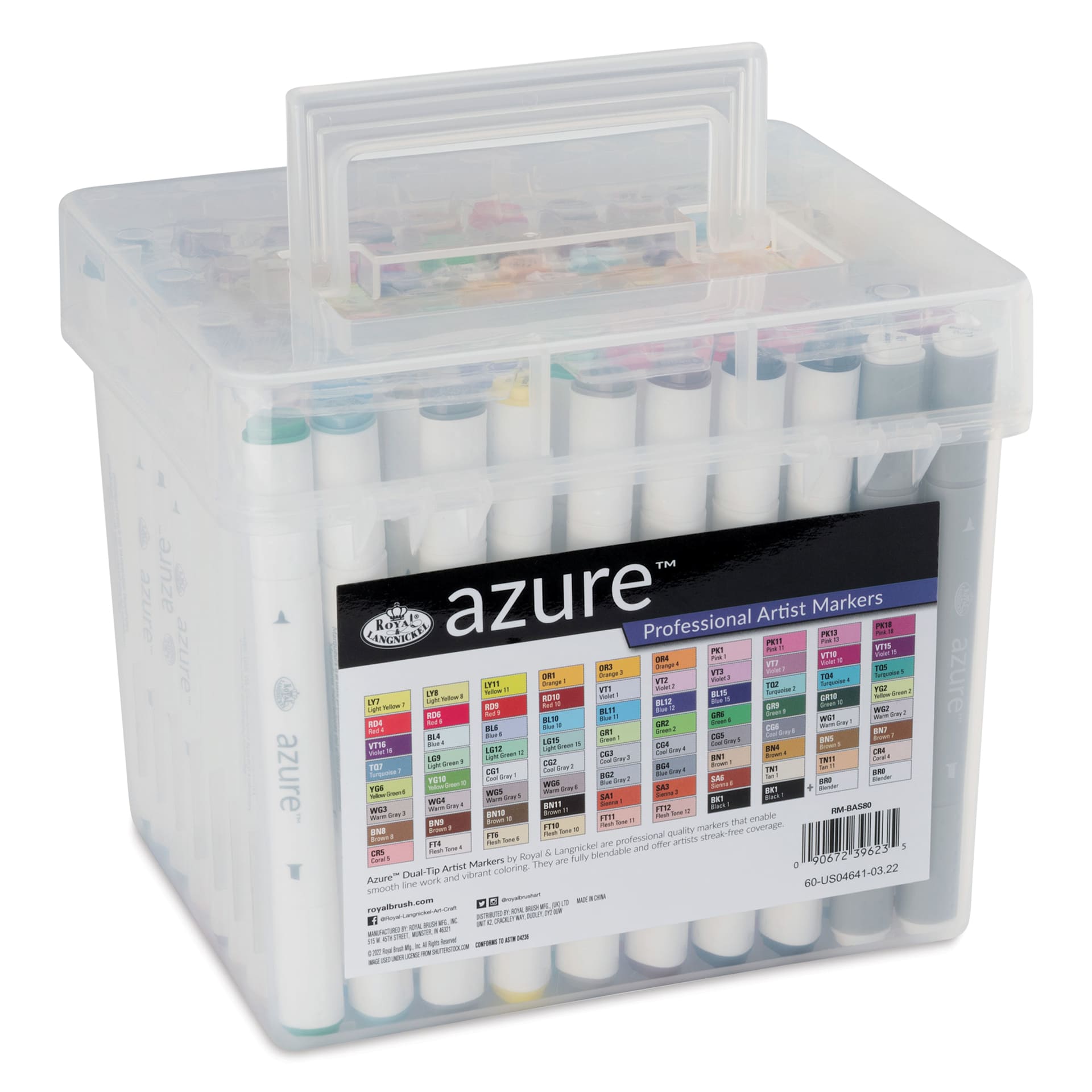 Royal & Langnickel Azure Dual Tip Markers - Set of 80, back of the carrying case
