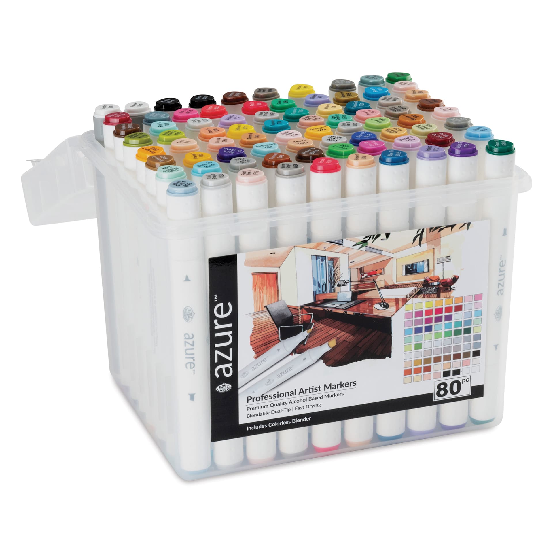 Royal & Langnickel Azure Dual Tip Markers - Set of 80, markers inside carrying case