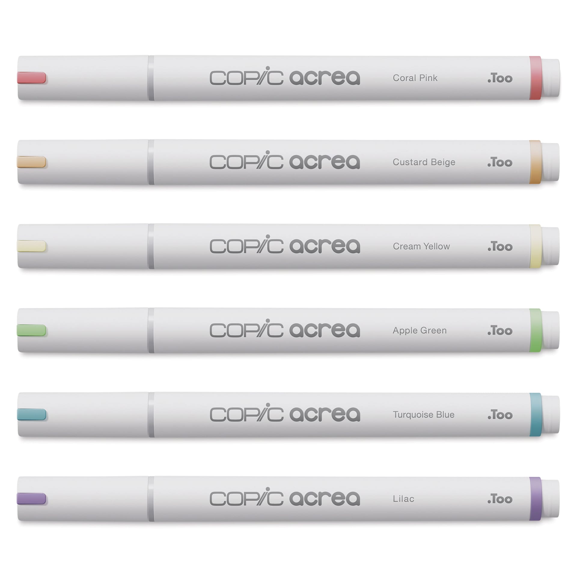 Copic Acrea Paint Markers - Light Colors, Set of 6, markers laid out