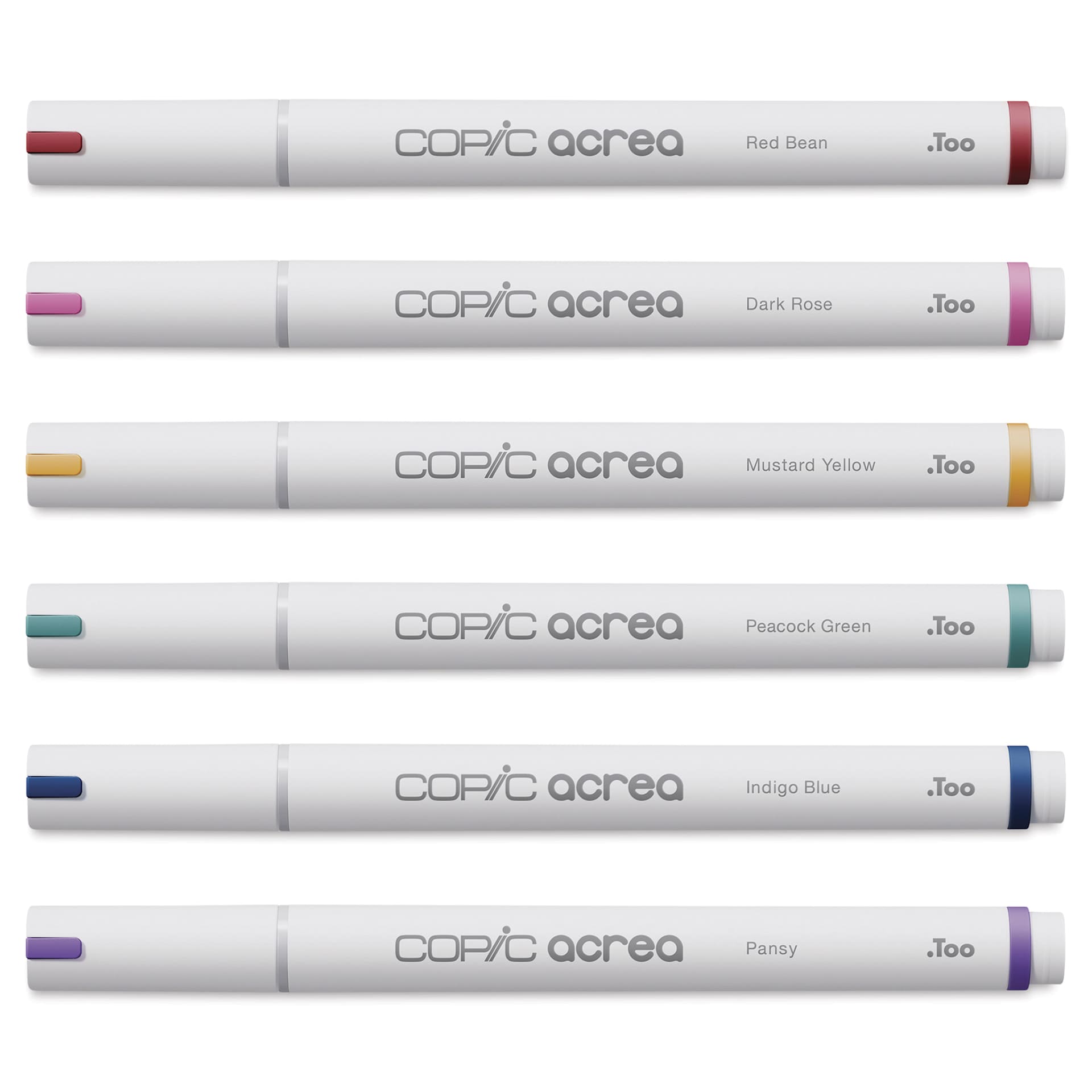 Copic Acrea Paint Markers - Deep Colors, Set of 6, markers laid out