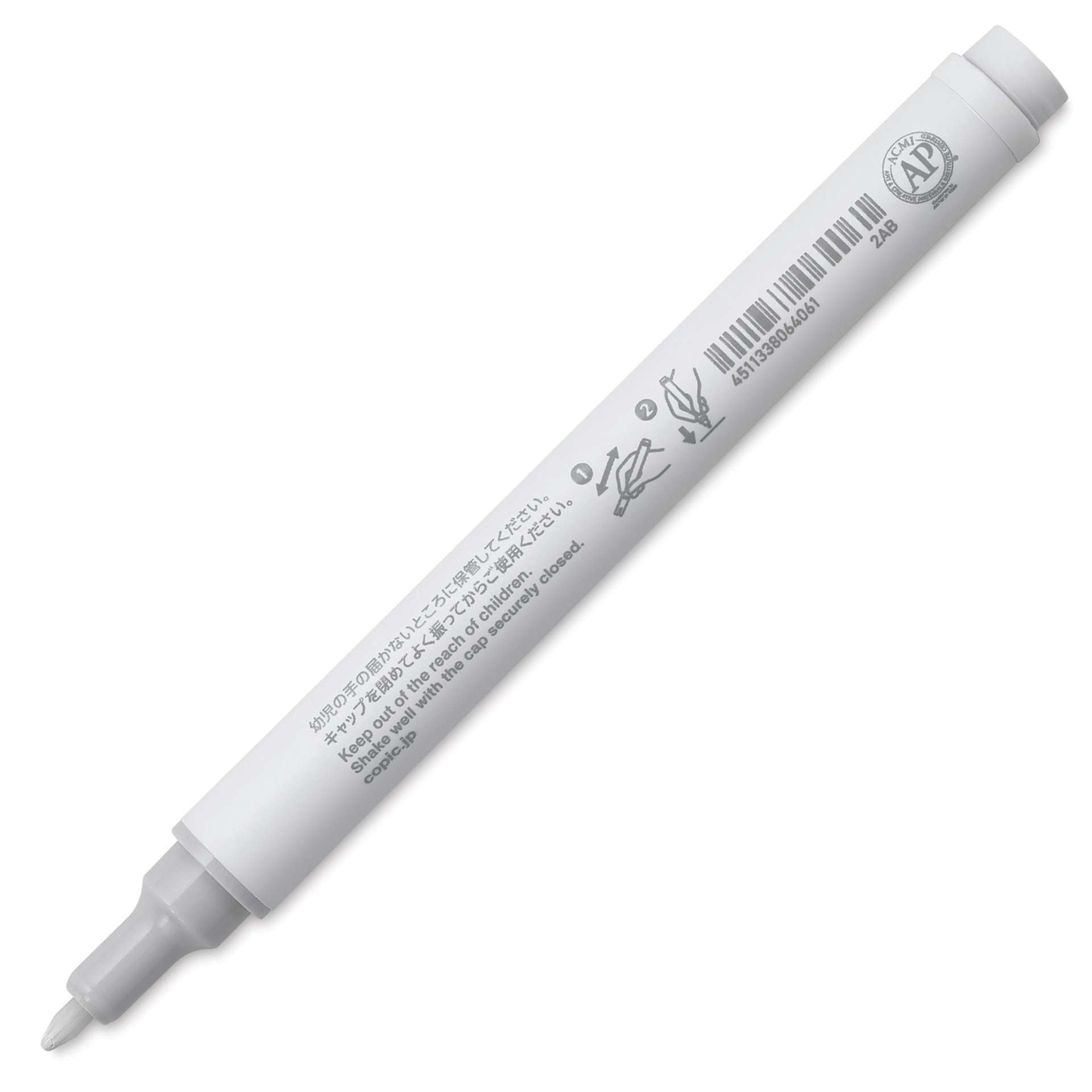 Copic Acrea Paint Marker - Snow White 001, marker barrel showing usage instructions
