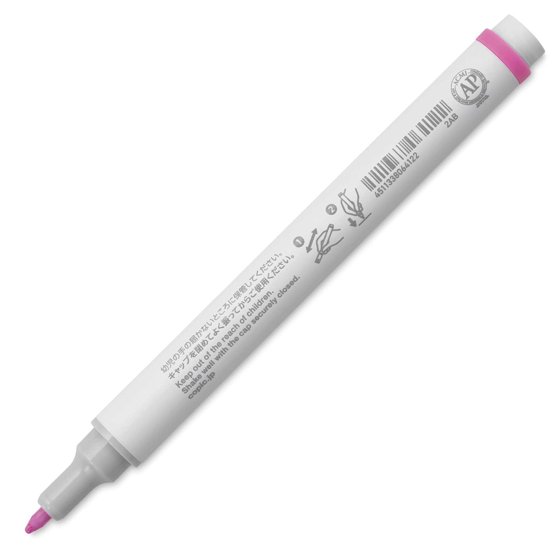 Copic Acrea Paint Marker - Flamingo Pink 007, marker barrel shwoing usage instructions