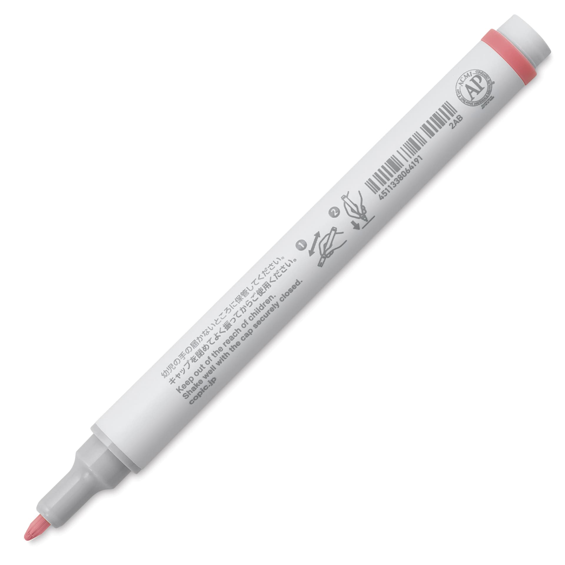 Copic Acrea Paint Marker - Coral Pink 014, marker barrel showing usage instructions