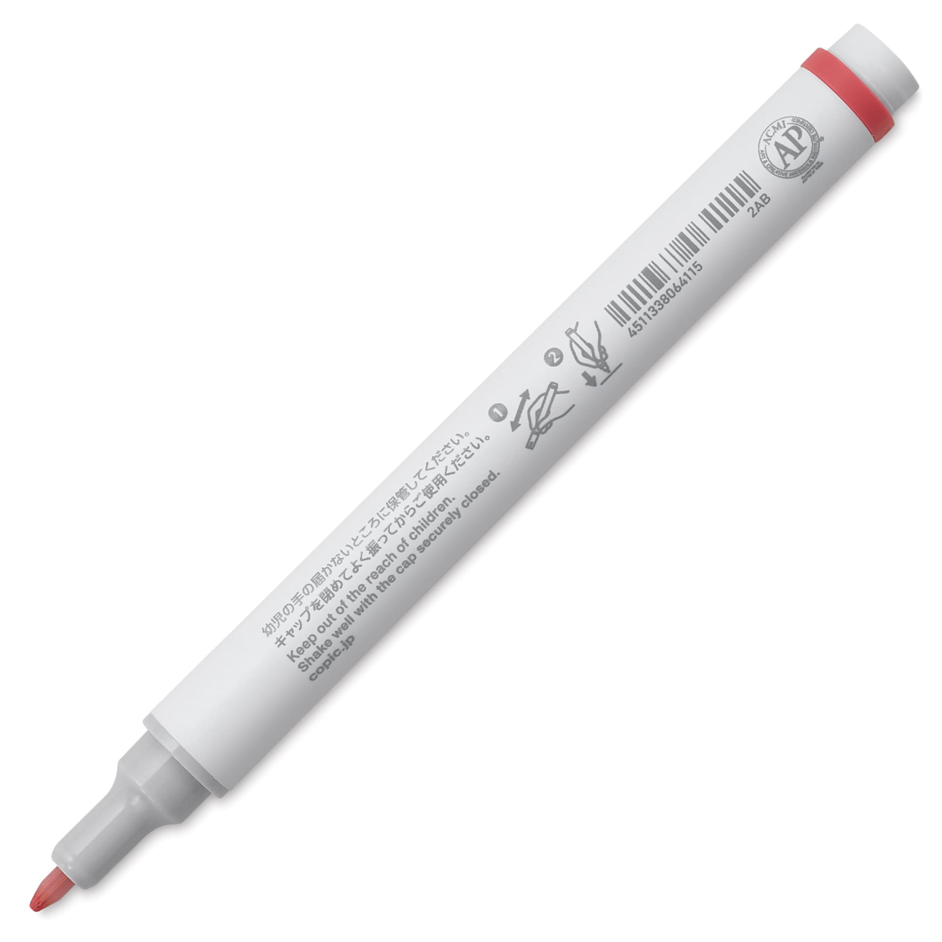Copic Acrea Paint Marker - Tomato Red 008, marker barrel showing usage instructions